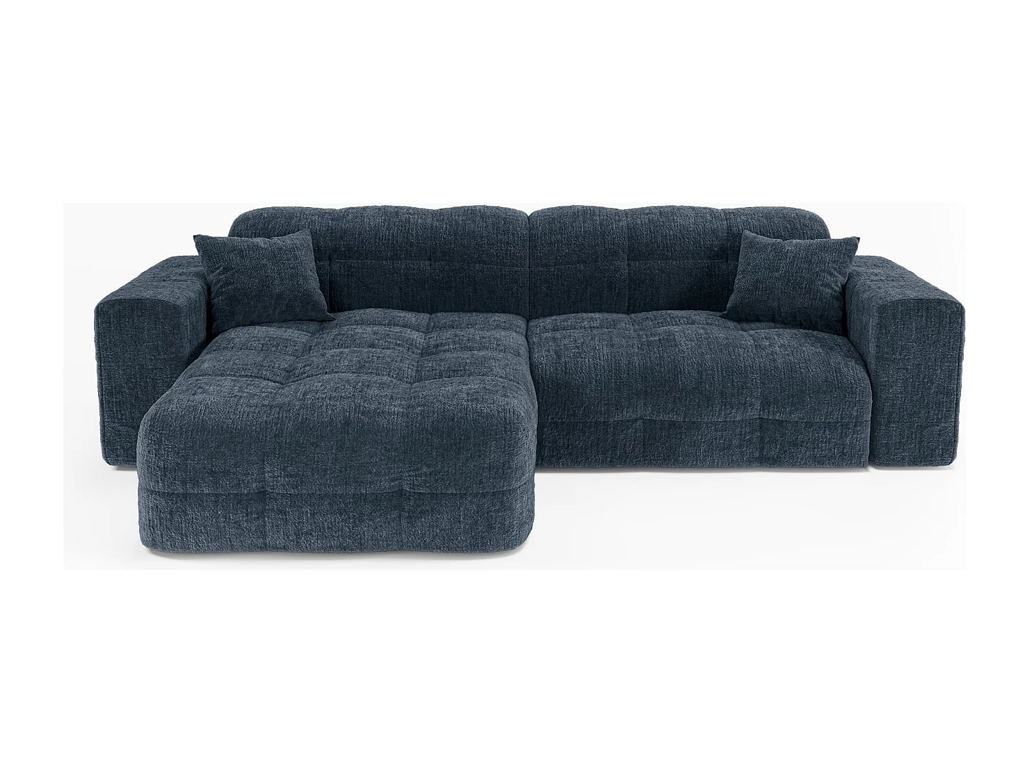 Canapé angle gauche COCOON en Velours gaufré Bleu minéral