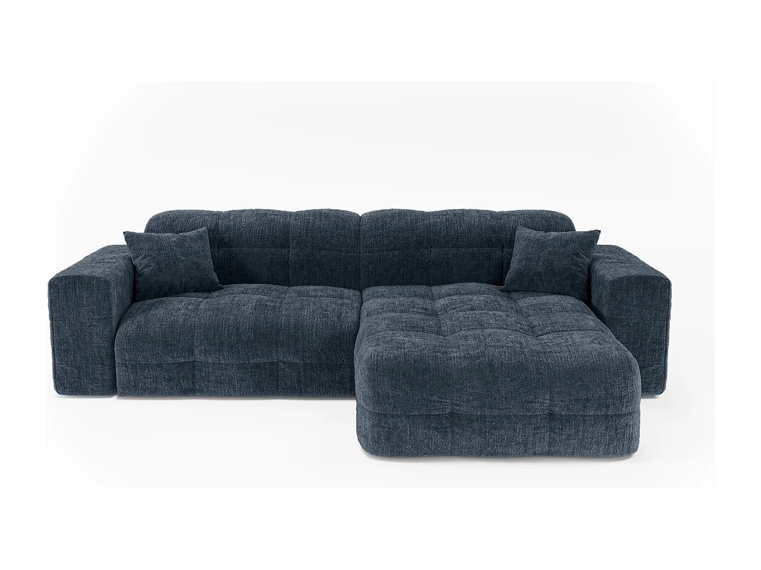 Canapé angle droit COCOON en Velours gaufré Bleu minéral