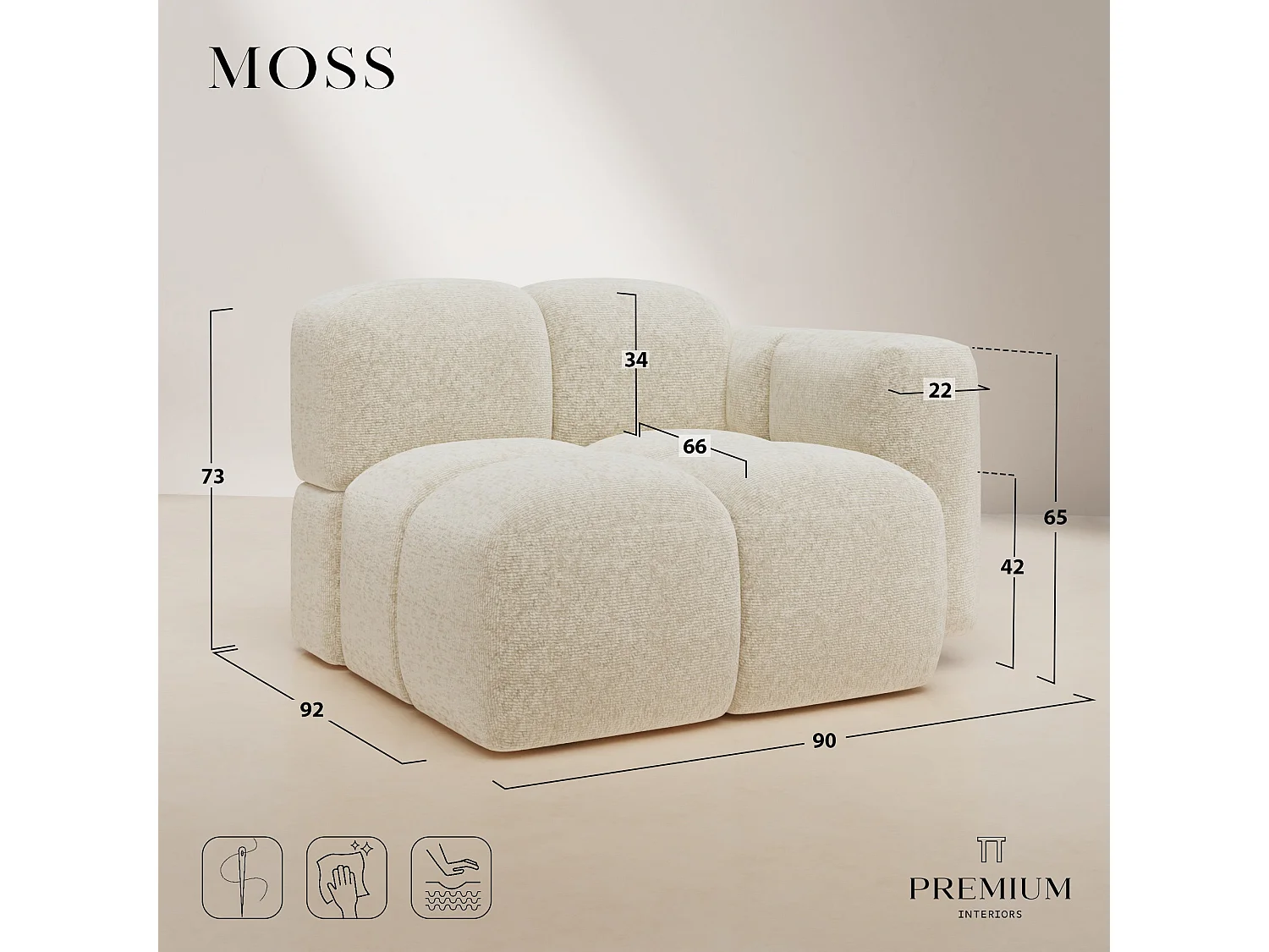 Module d'angle droit MOSS en Velours texturé Vert vintage