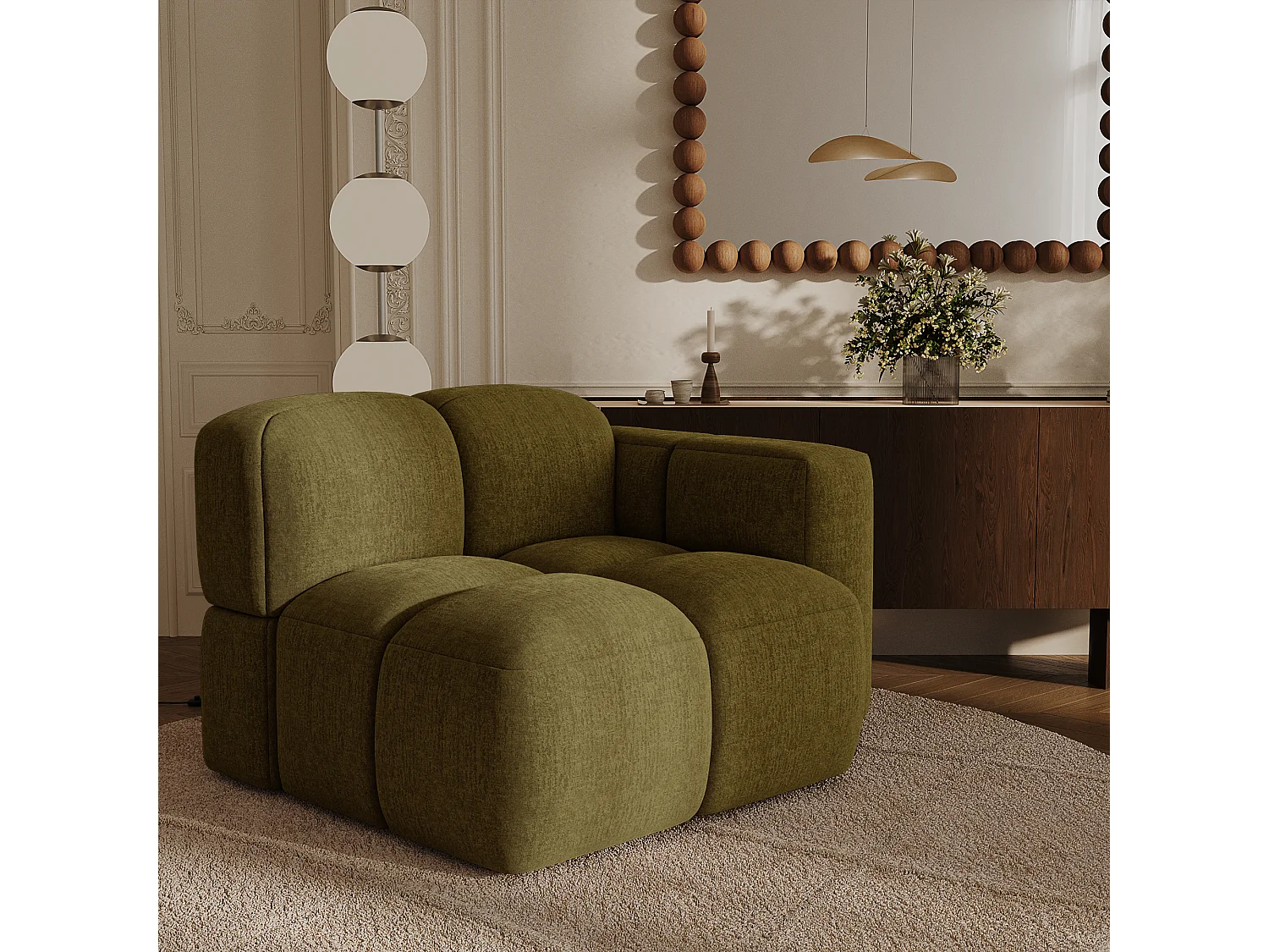 Module d'angle droit MOSS en Velours texturé Vert vintage