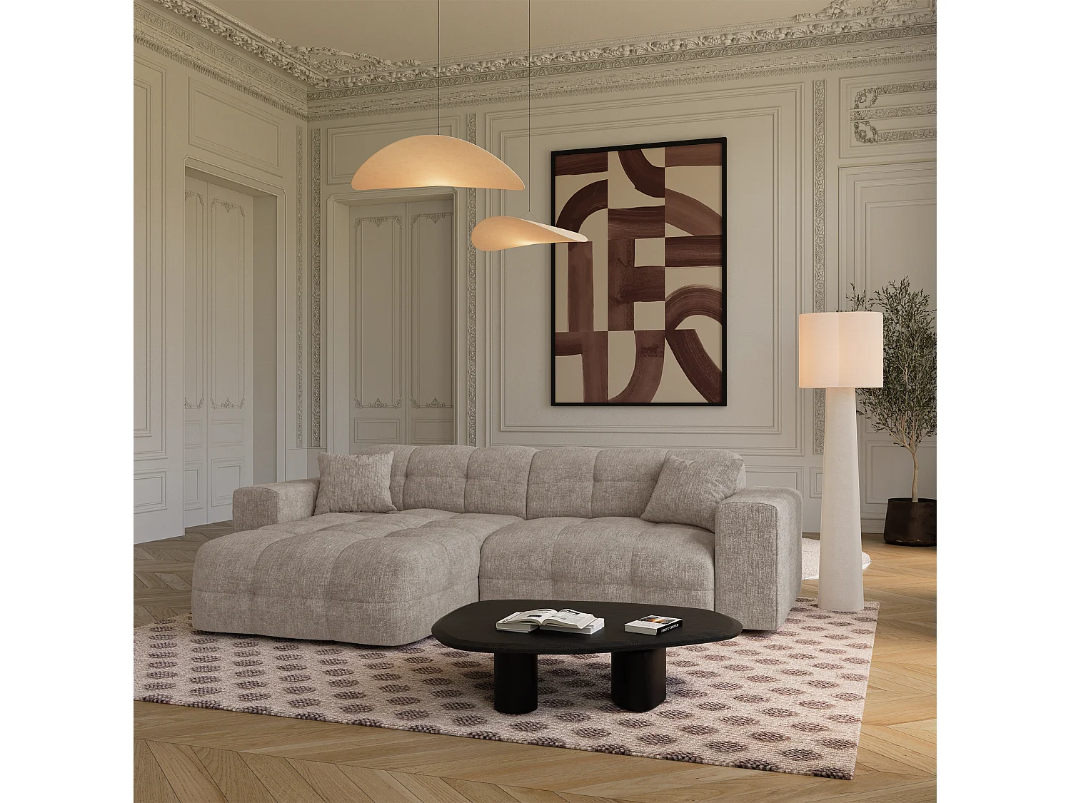 Canapé angle gauche COCOON en Velours gaufré Taupe