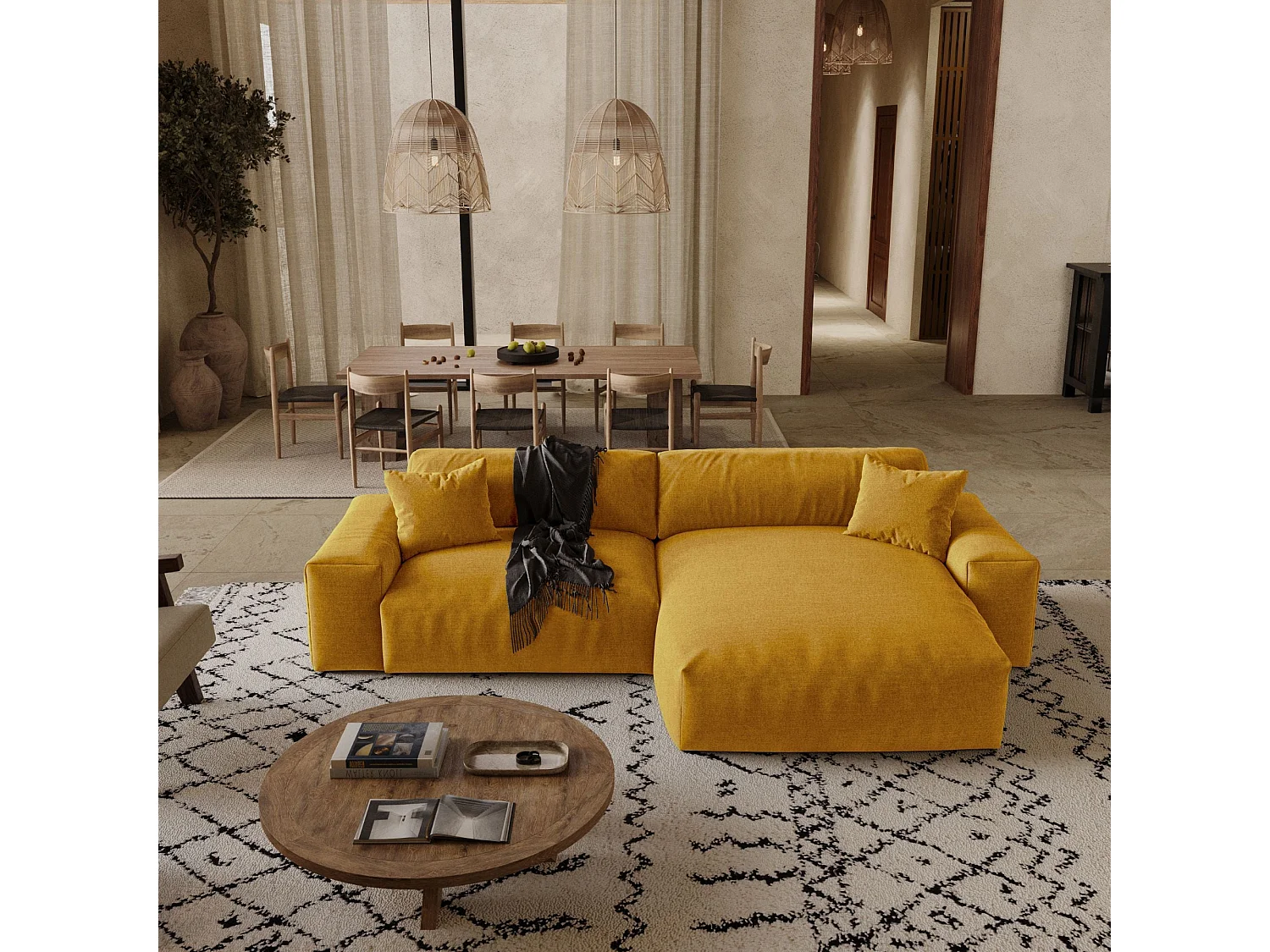 Canapé d'angle droit CHEER en Tissu tramé toucher doux