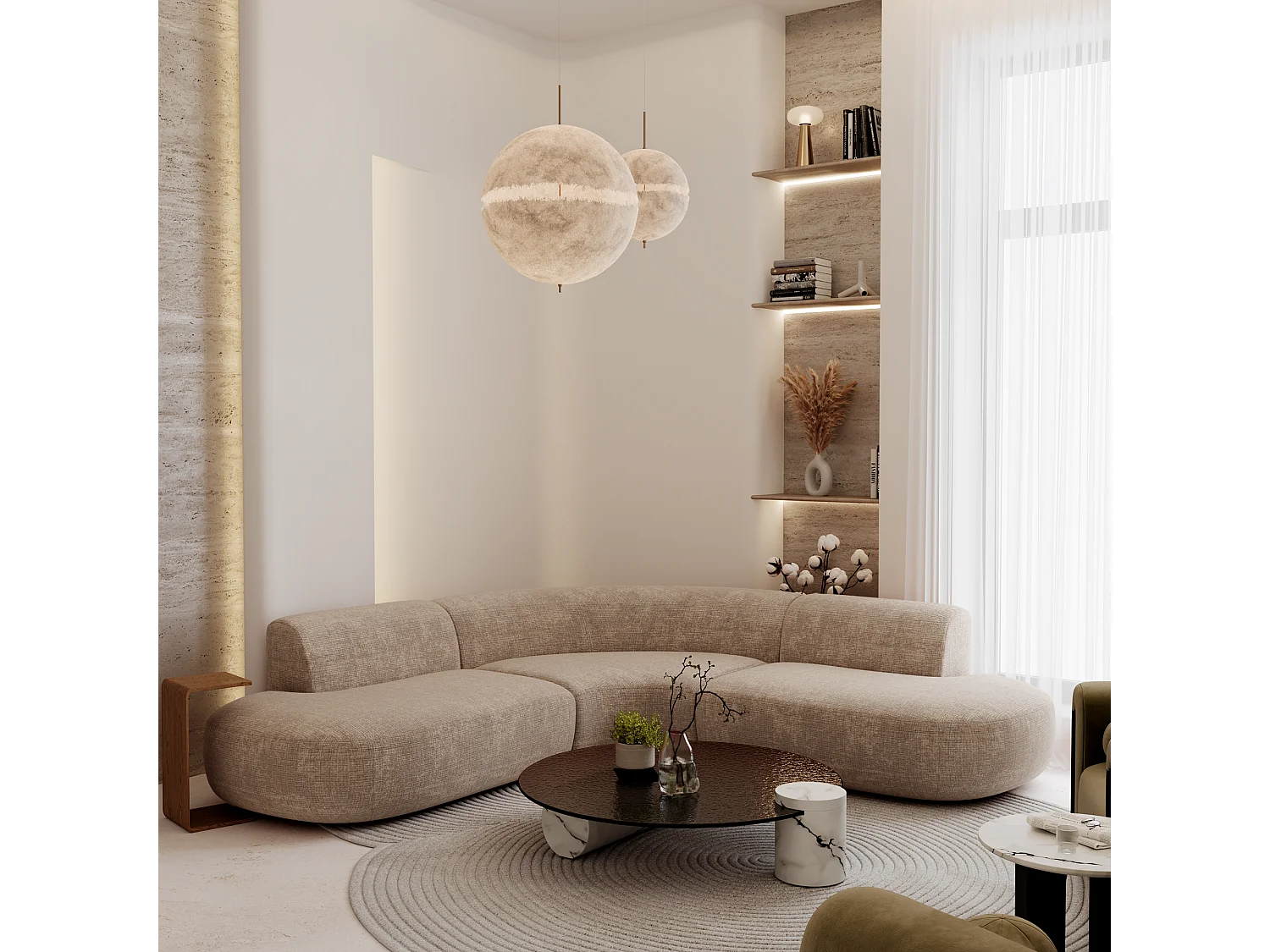 Canapé grand angle WONDER en Velours gaufré