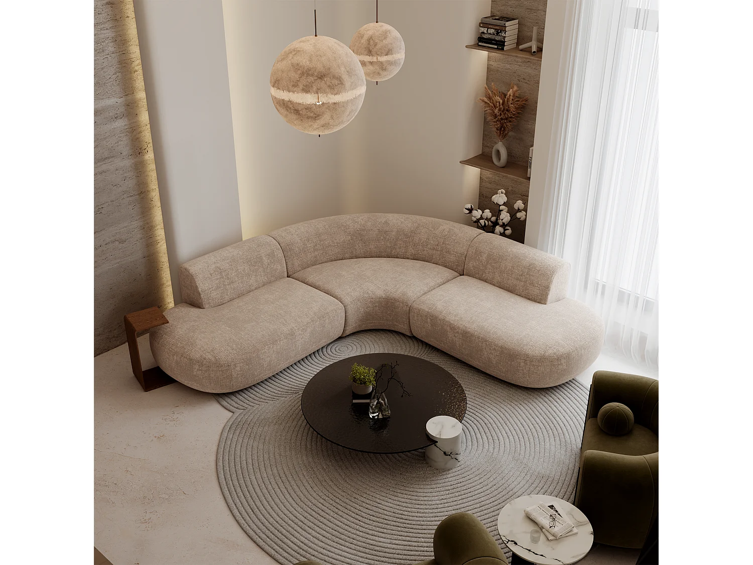 Canapé grand angle WONDER en Velours gaufré