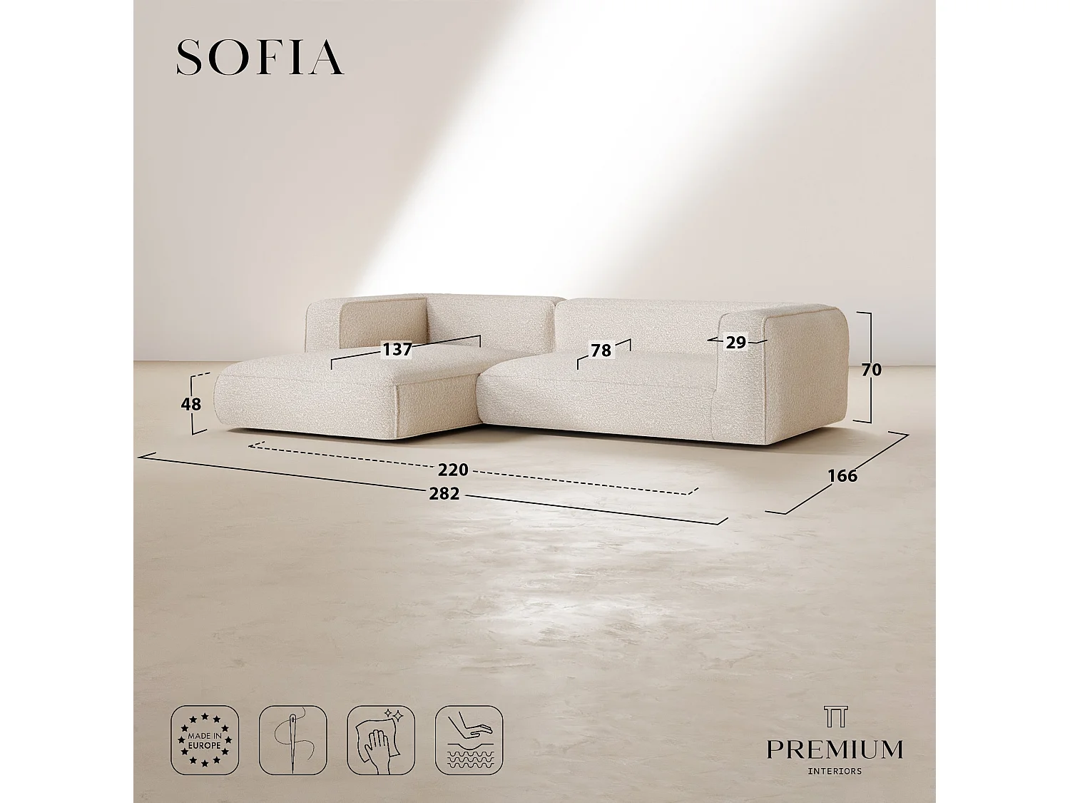 Canapé d'angle gauche SOFIA en Tissu tramé