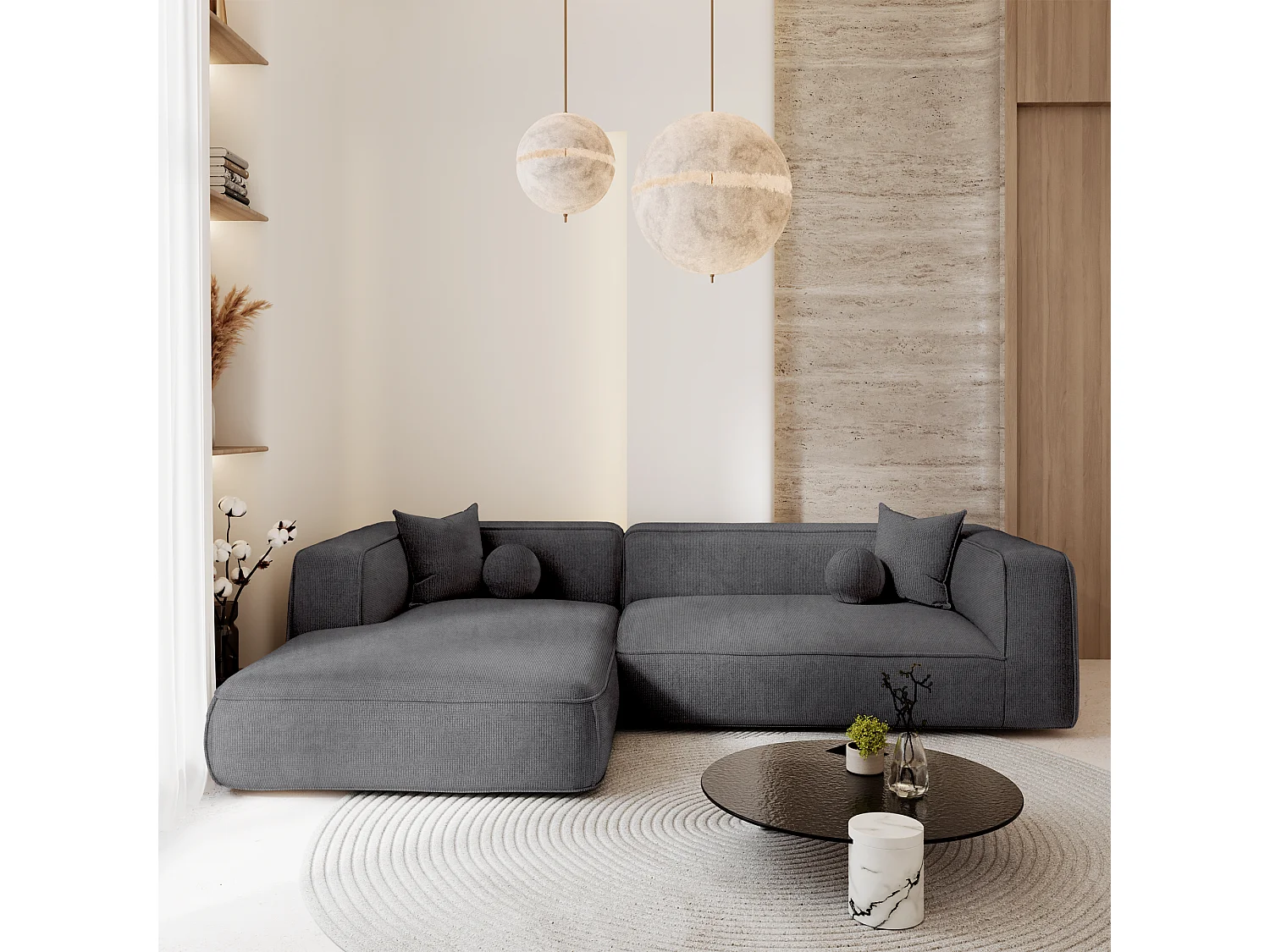 Canapé d'angle gauche SOFIA en Tissu tramé