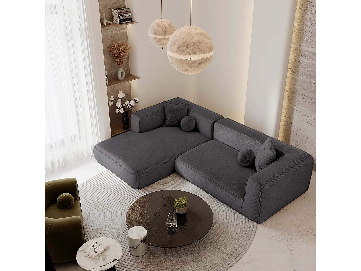 Canapé d'angle gauche SOFIA en Tissu tramé