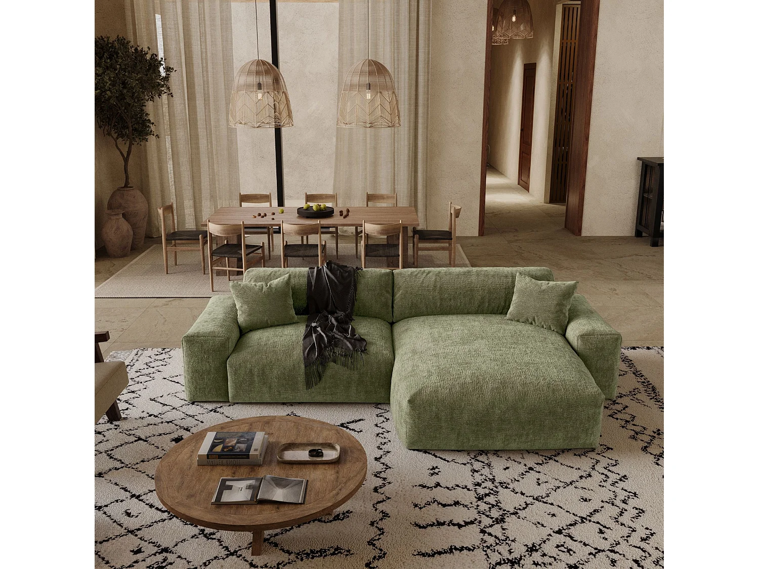 Canapé d'angle droit CHEER en Velours gaufré