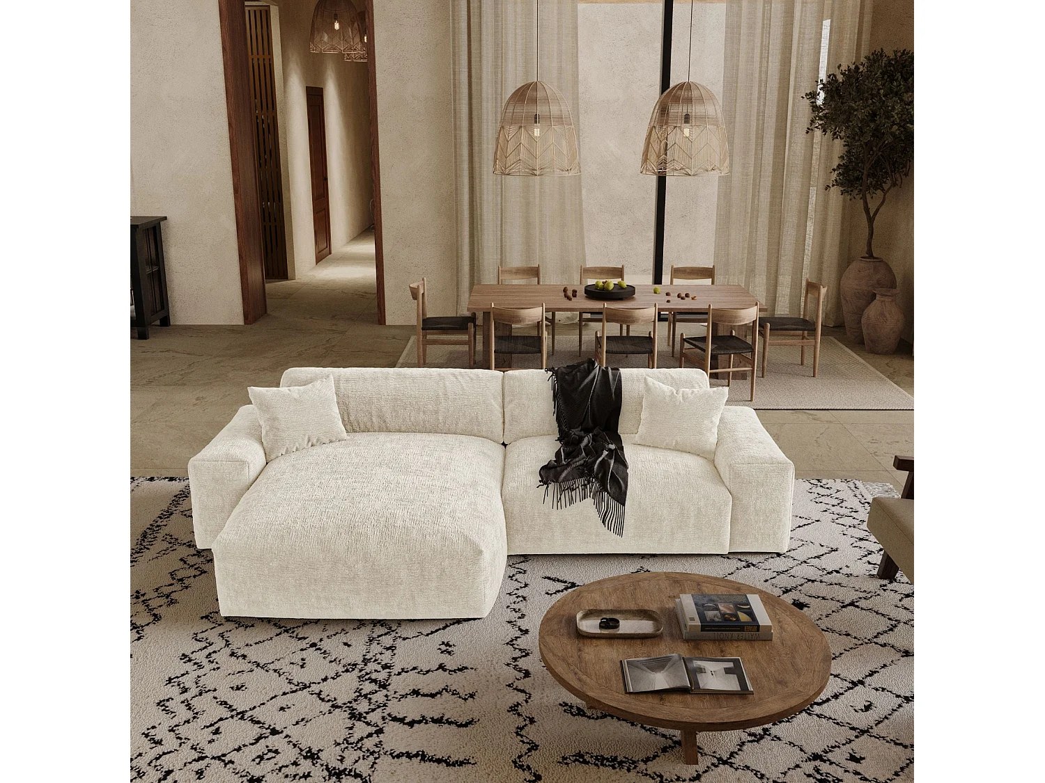 Canapé d'angle gauche CHEER en Velours gaufré