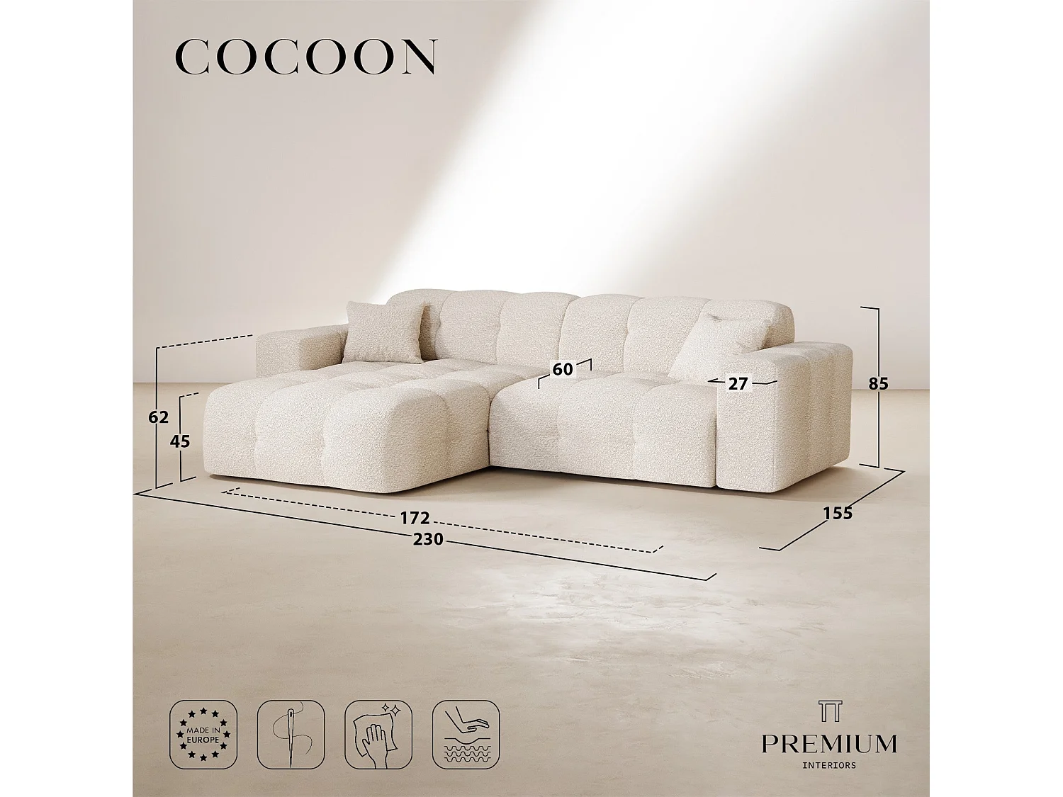 Canapé angle gauche COCOON en Velours gaufré Terracotta