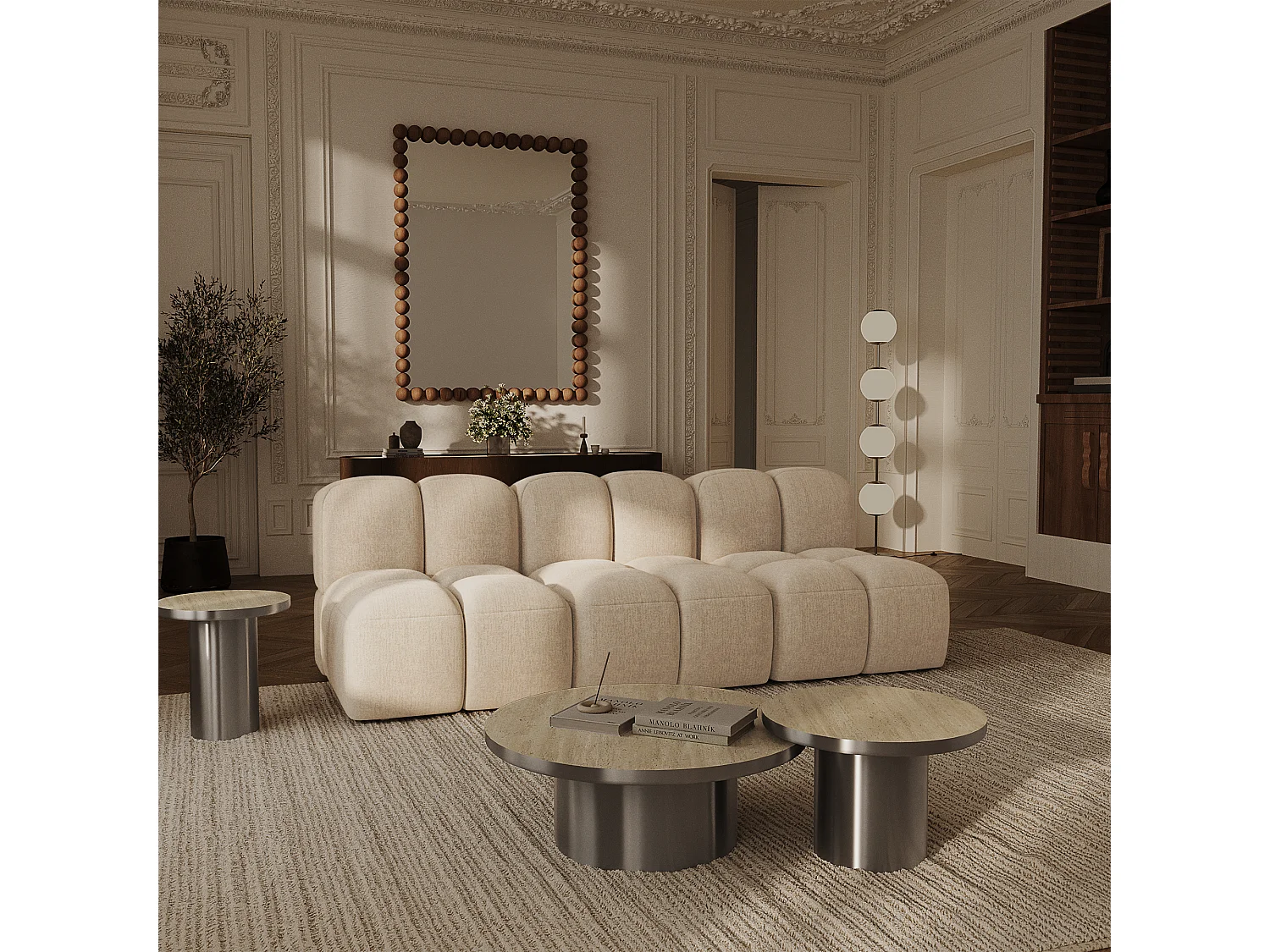 Canapé modulable 4-5 places MOSS en Velours texturé Beige