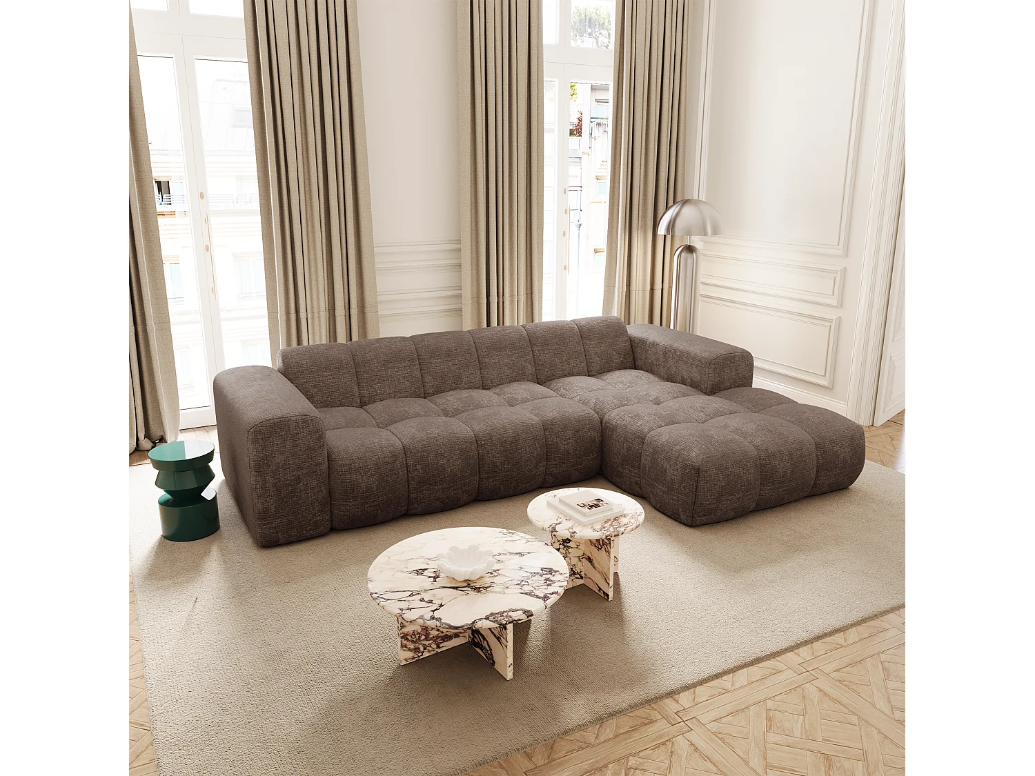 Canapé d'angle droit BLOOM en Velours gaufré