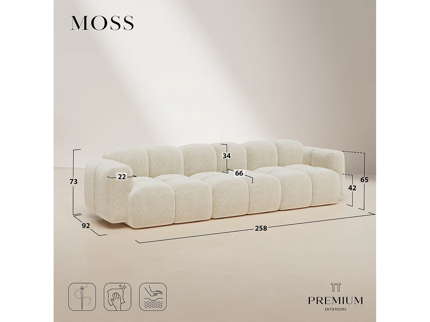 Canapé modulable MOSS en Velours texturé Beige