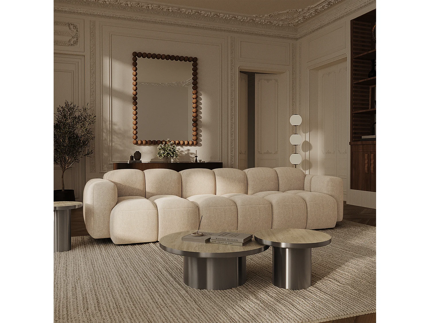 Canapé modulable 4-5 places MOSS en Velours texturé Beige