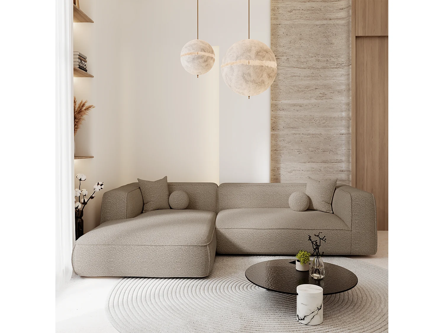 Canapé d'angle gauche SOFIA en Bouclette