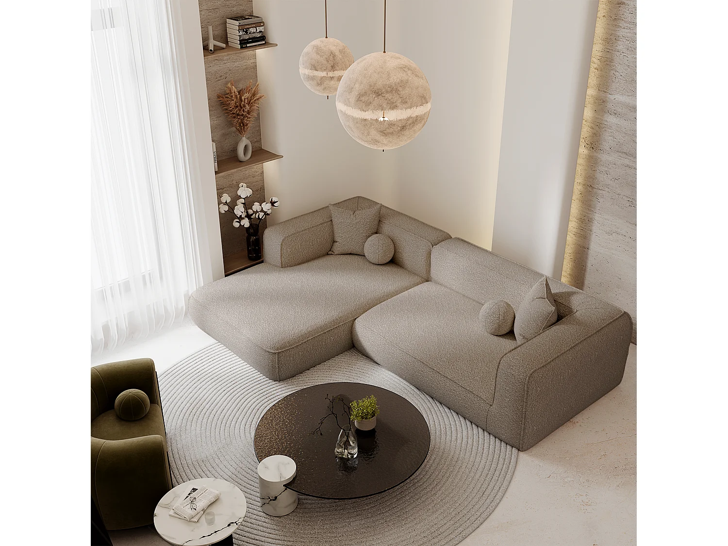 Canapé d'angle gauche SOFIA en Bouclette