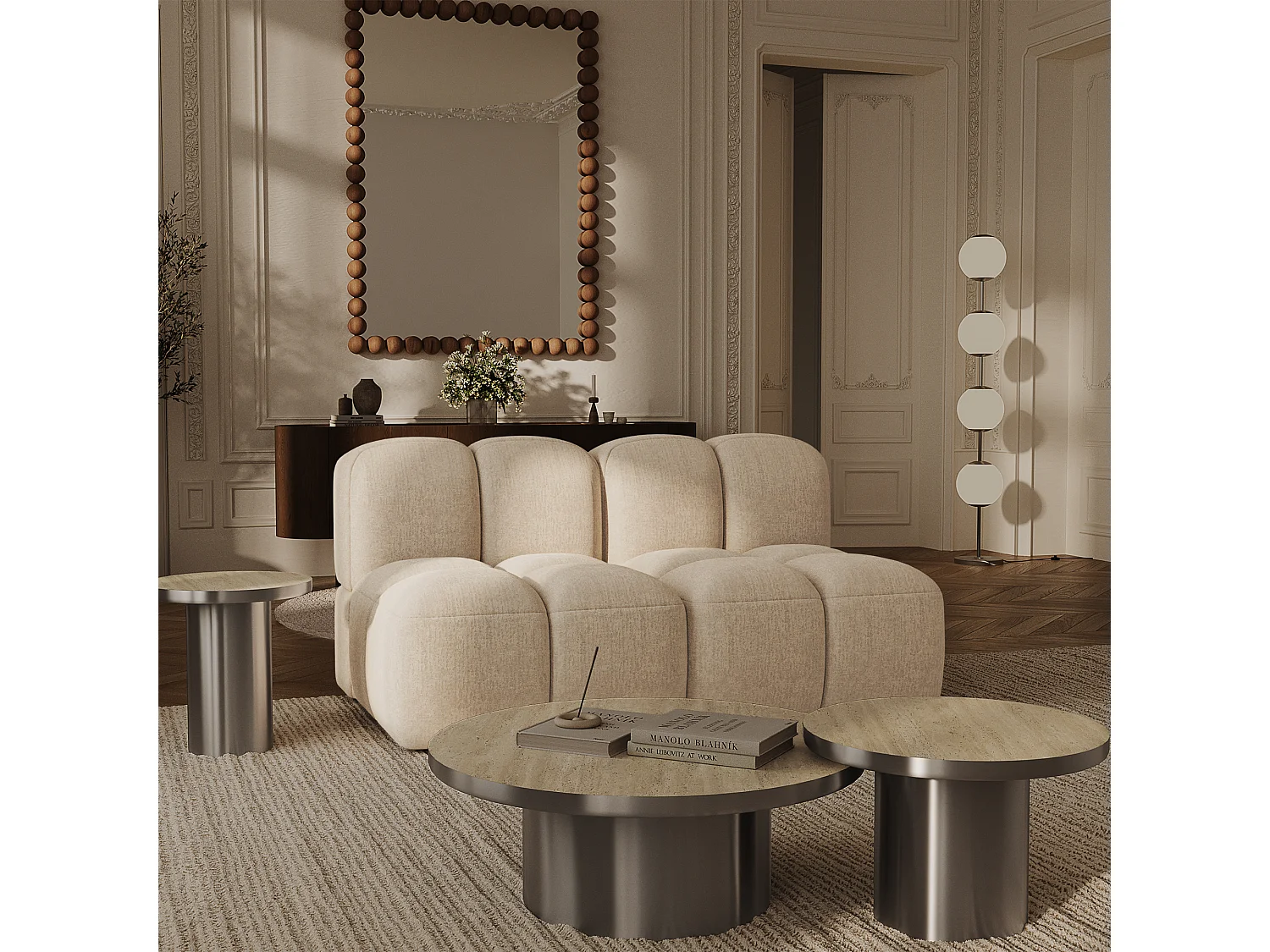 Canapé modulable 3 places MOSS en Velours texturé Beige