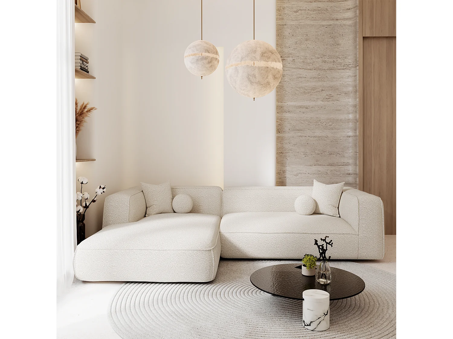 Canapé d'angle gauche SOFIA en Bouclette