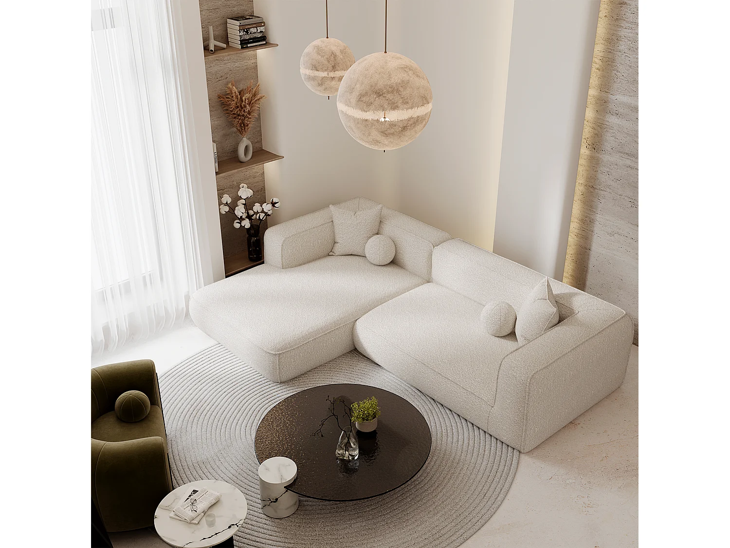 Canapé d'angle gauche SOFIA en Bouclette