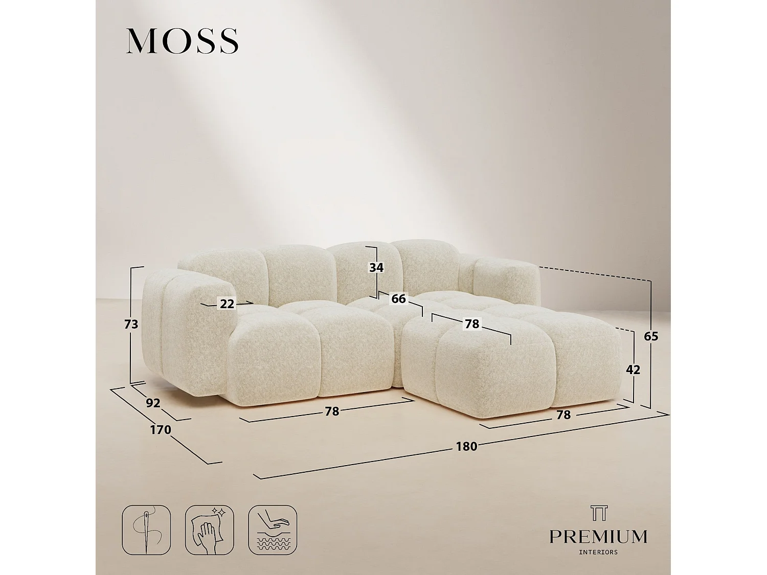 Canapé modulable 4 places MOSS en Velours texturé Vert vintage