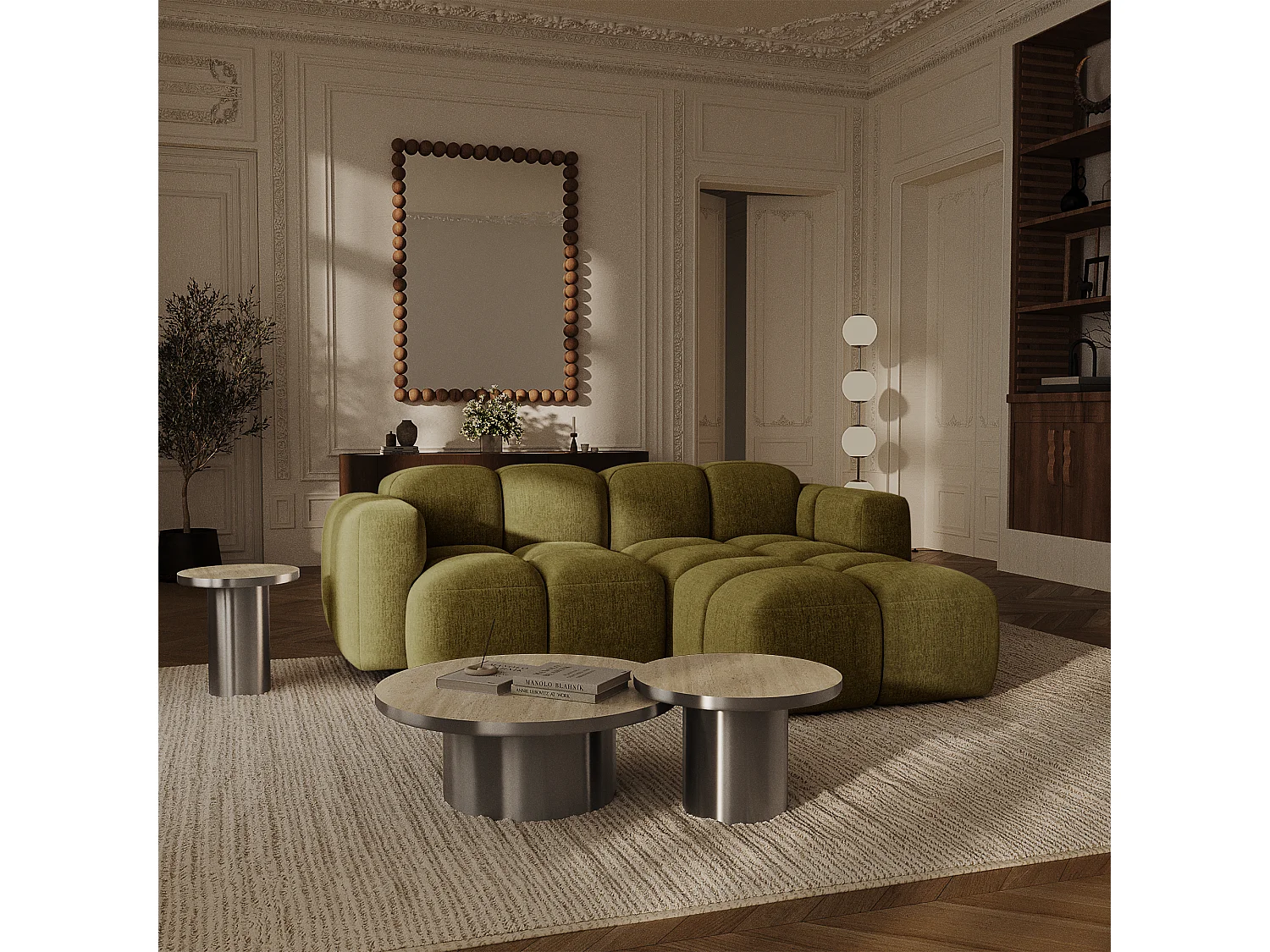 Canapé modulable 4 places MOSS en Velours texturé Vert vintage