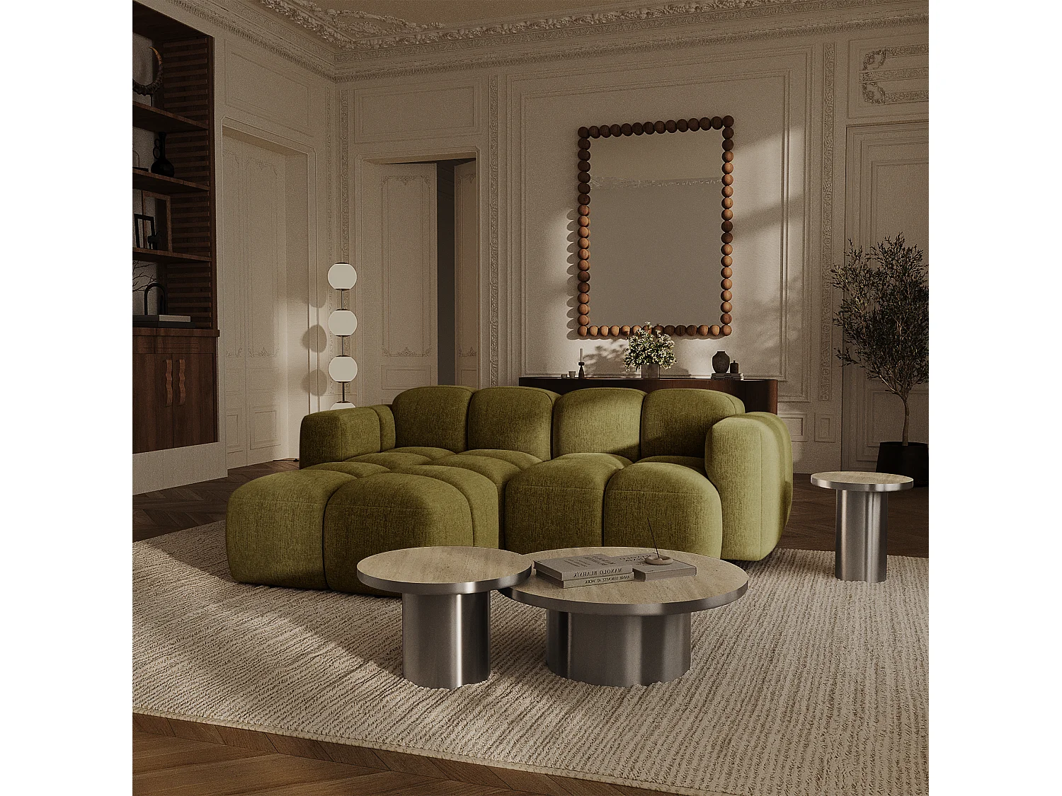 Canapé modulable 4 places MOSS en Velours texturé Vert vintage