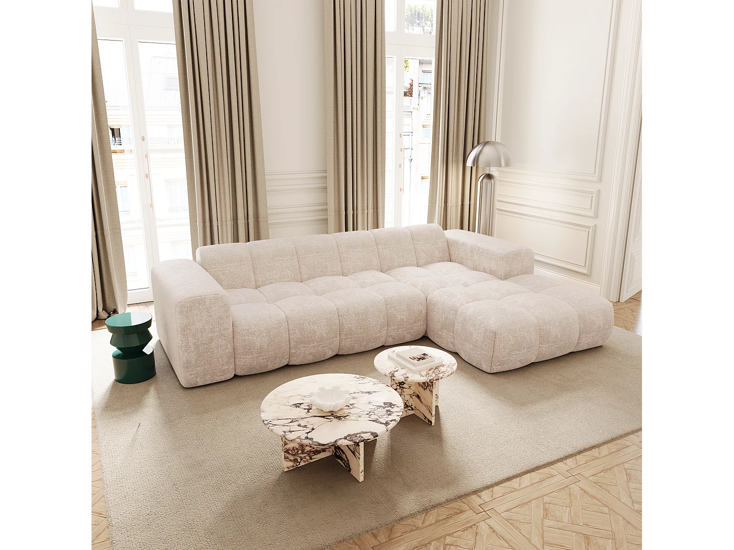 Canapé d'angle droit BLOOM en Velours gaufré