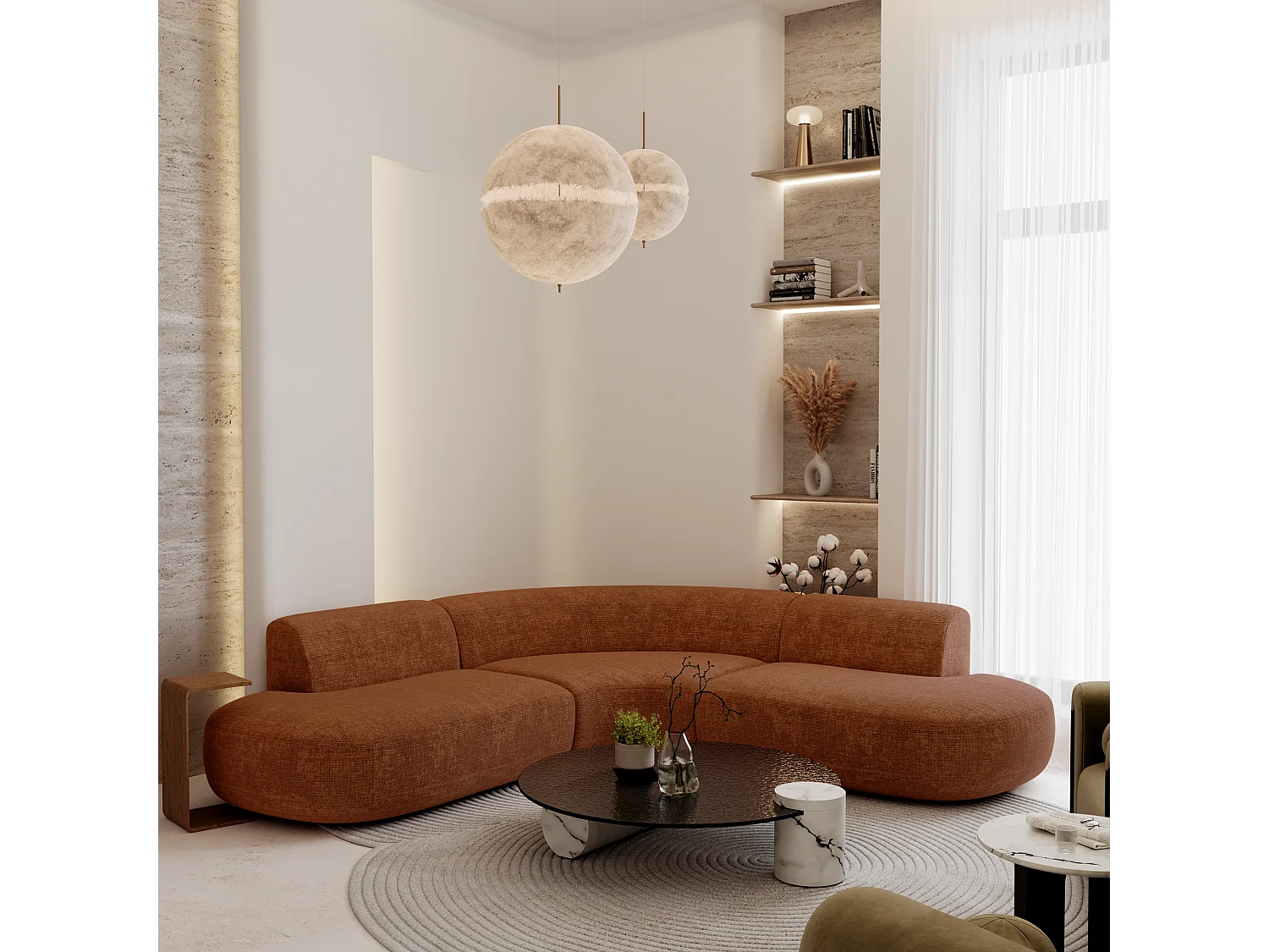 Canapé grand angle WONDER en Velours gaufré