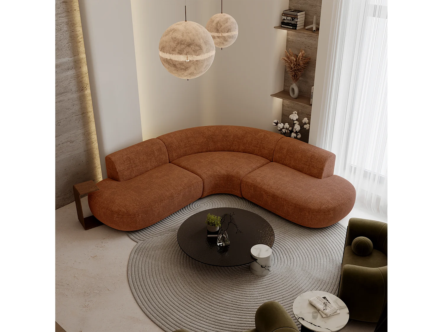 Canapé grand angle WONDER en Velours gaufré