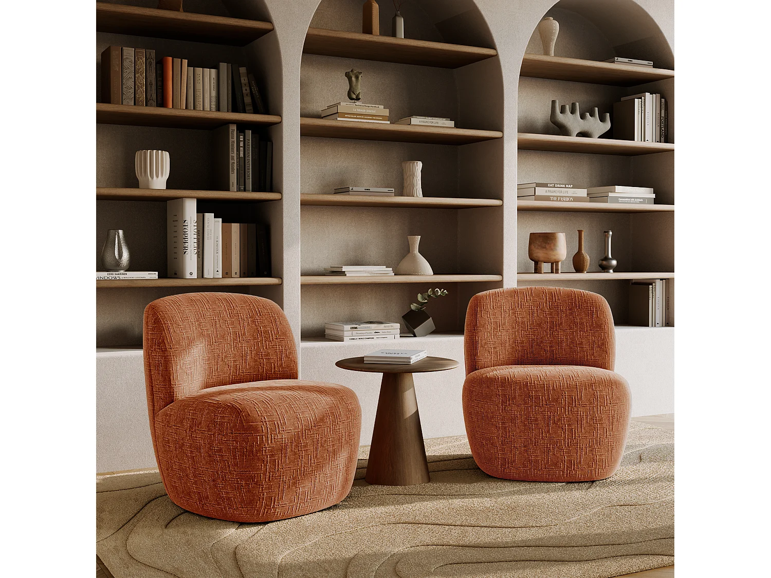 Fauteuil pivotant COMI en Velours tramé Terracotta