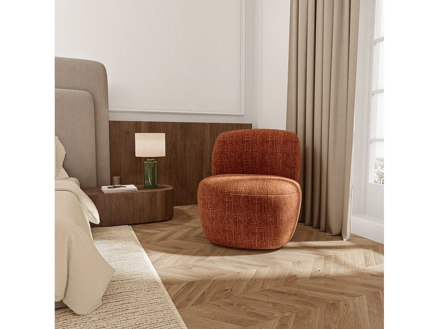 Fauteuil pivotant COMI en Velours tramé Terracotta
