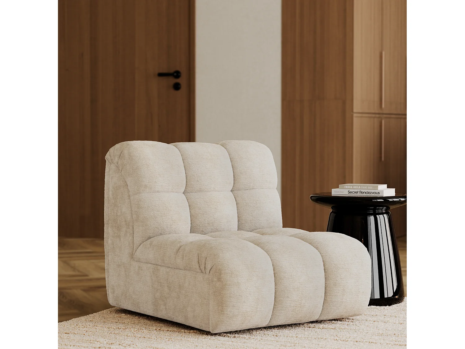 Fauteuil pivotant modulable SEVEN en Velours gaufré Beige