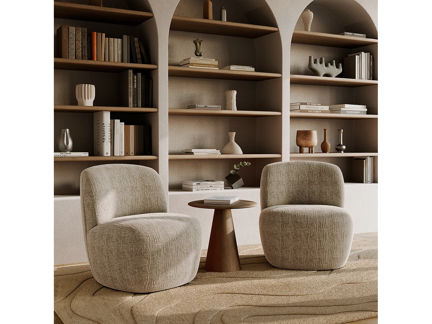 Fauteuil pivotant COMI en Velours tramé Crème