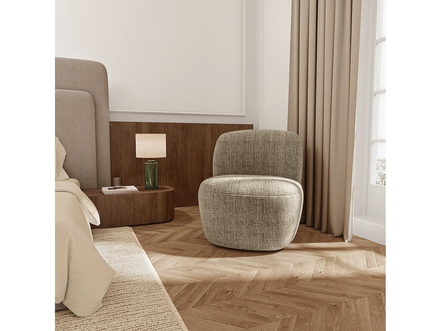 Fauteuil pivotant COMI en Velours tramé Crème