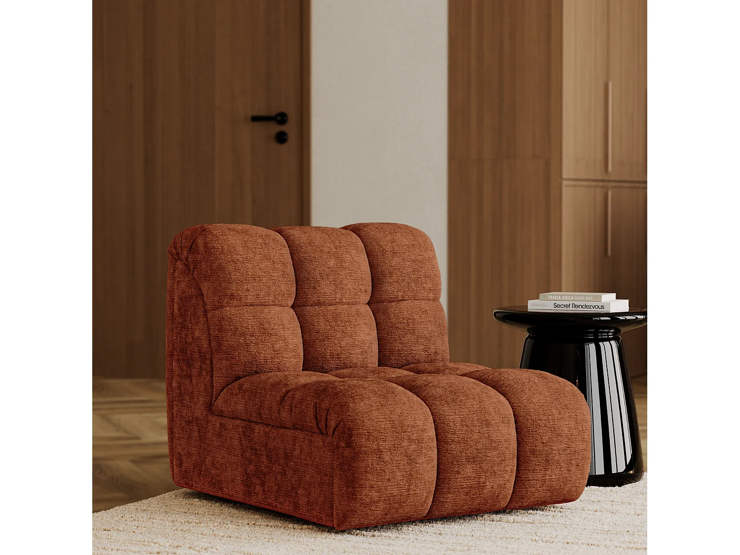 Fauteuil pivotant modulable SEVEN en Velours gaufré Terracotta