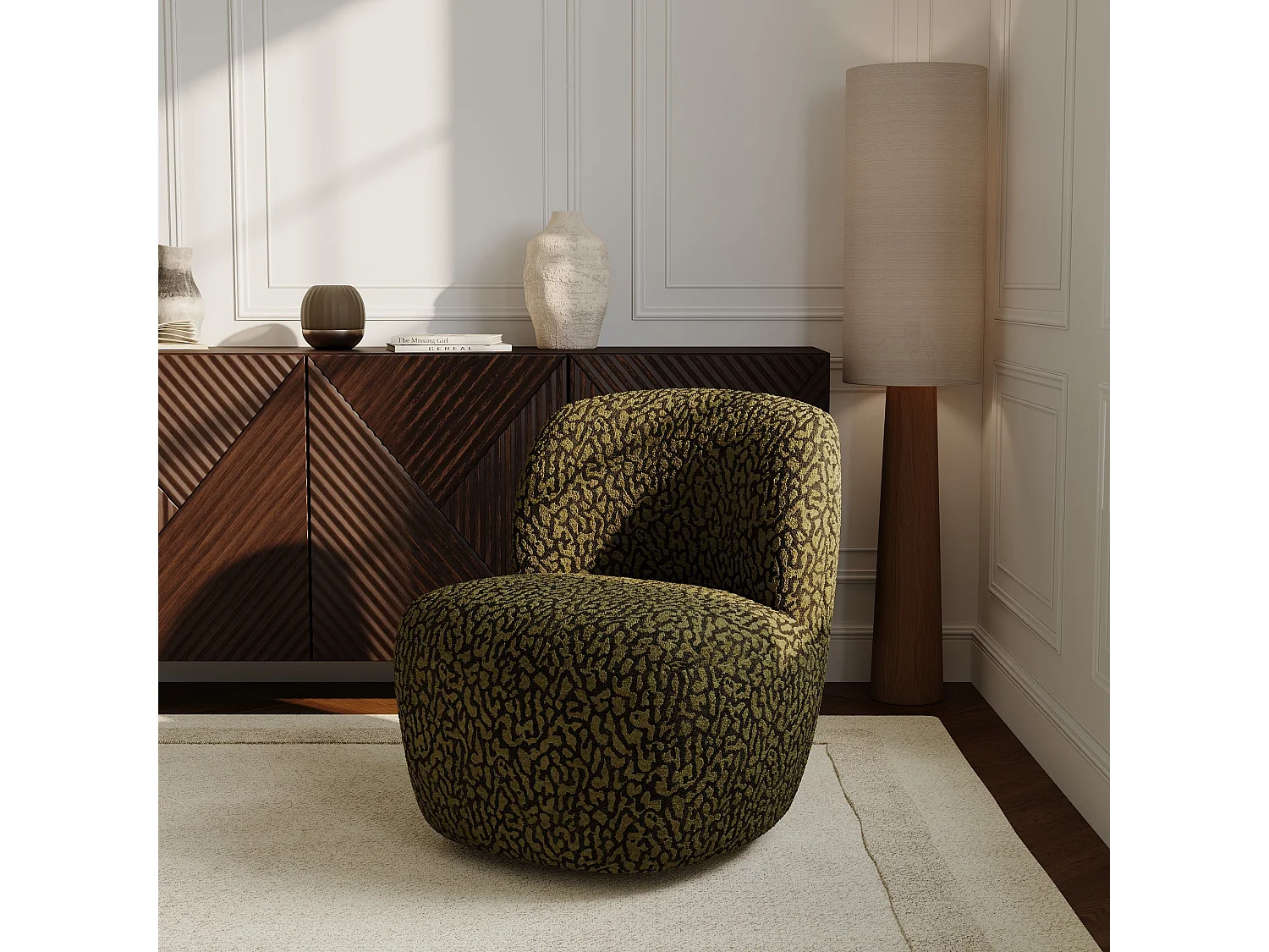 Fauteuil pivotant COMI en Tissu à motif  Kaki