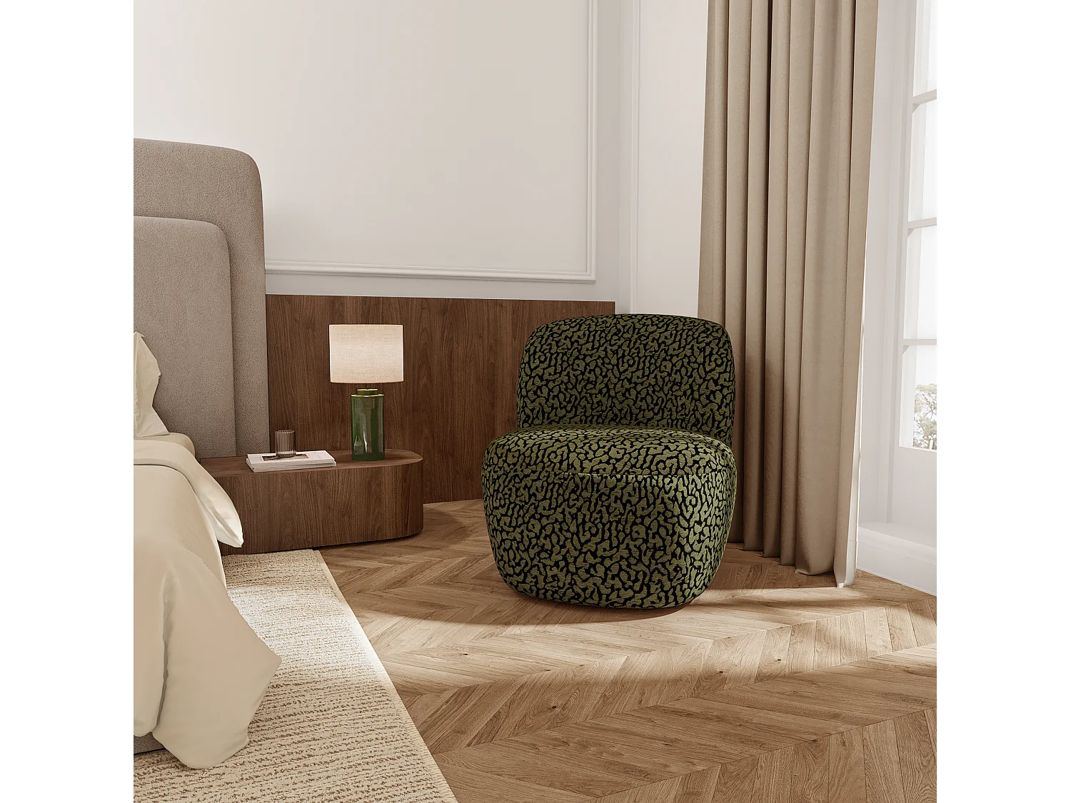 Fauteuil pivotant COMI en Tissu à motif  Kaki