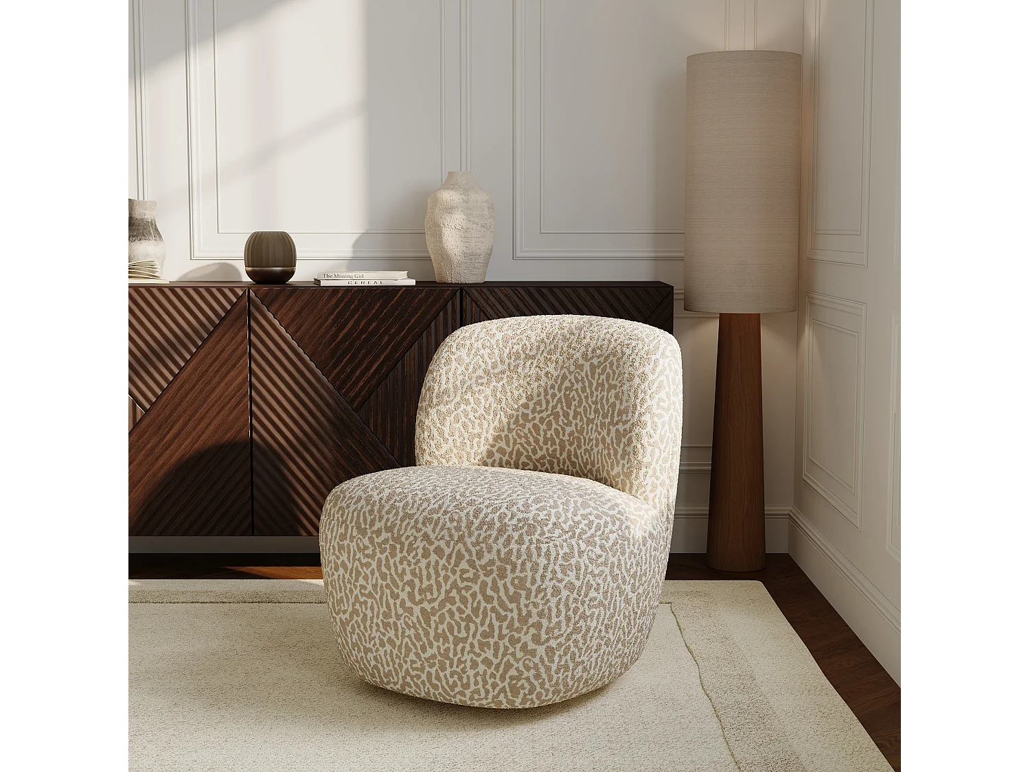 Fauteuil pivotant COMI en Tissu à motif  Beige