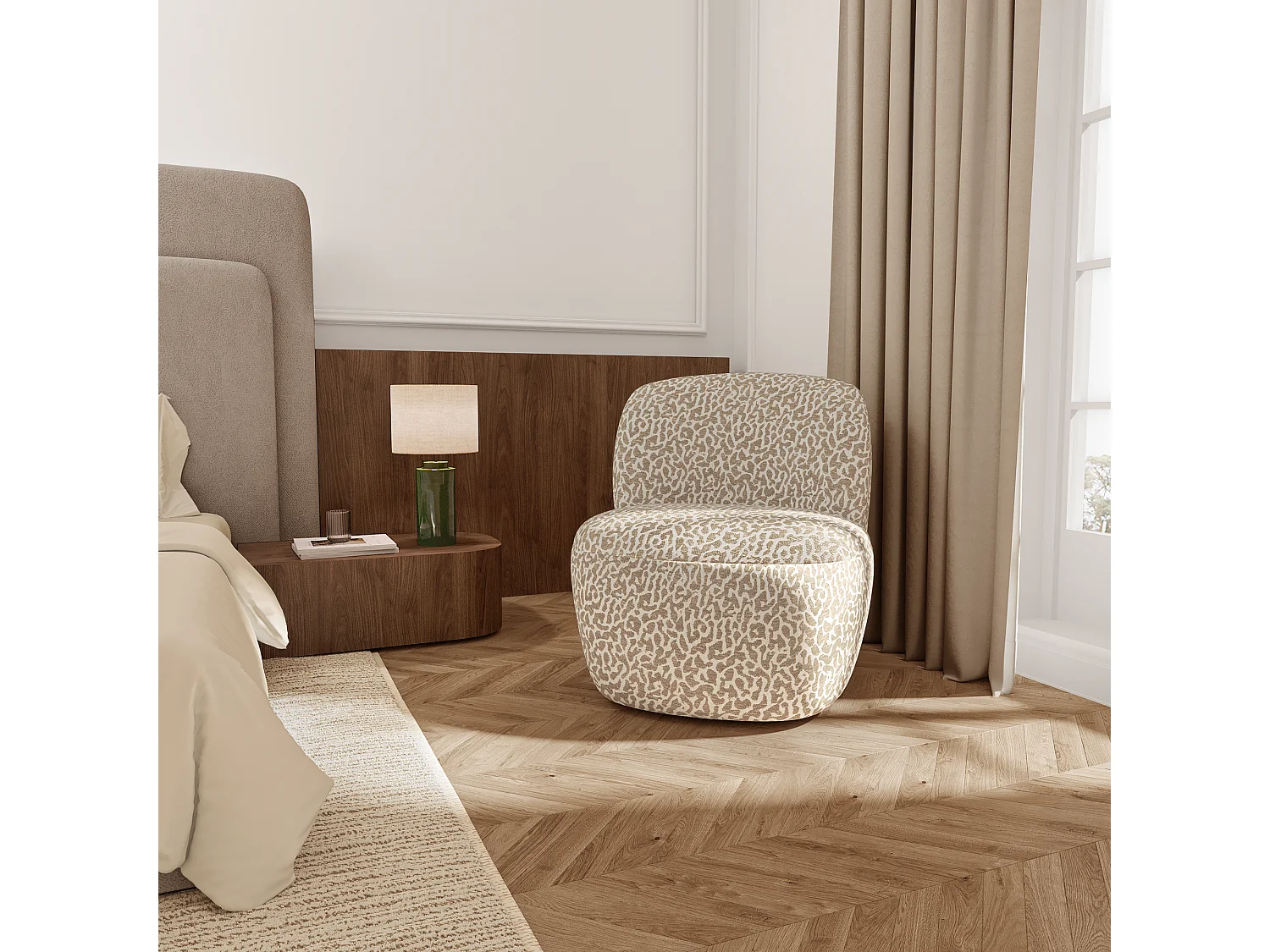 Fauteuil pivotant COMI en Tissu à motif  Beige