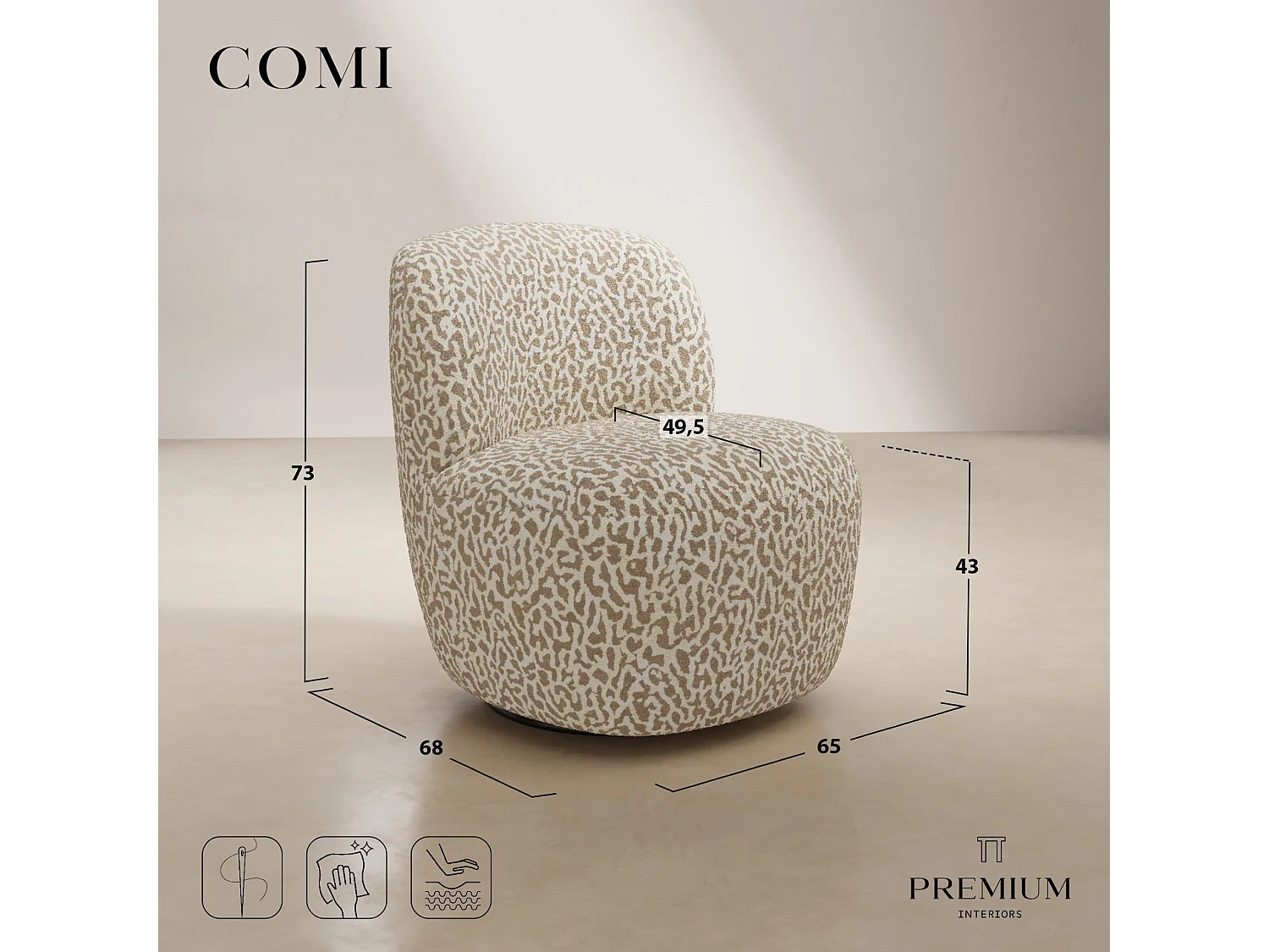 Fauteuil pivotant COMI en Tissu à motif  Brun