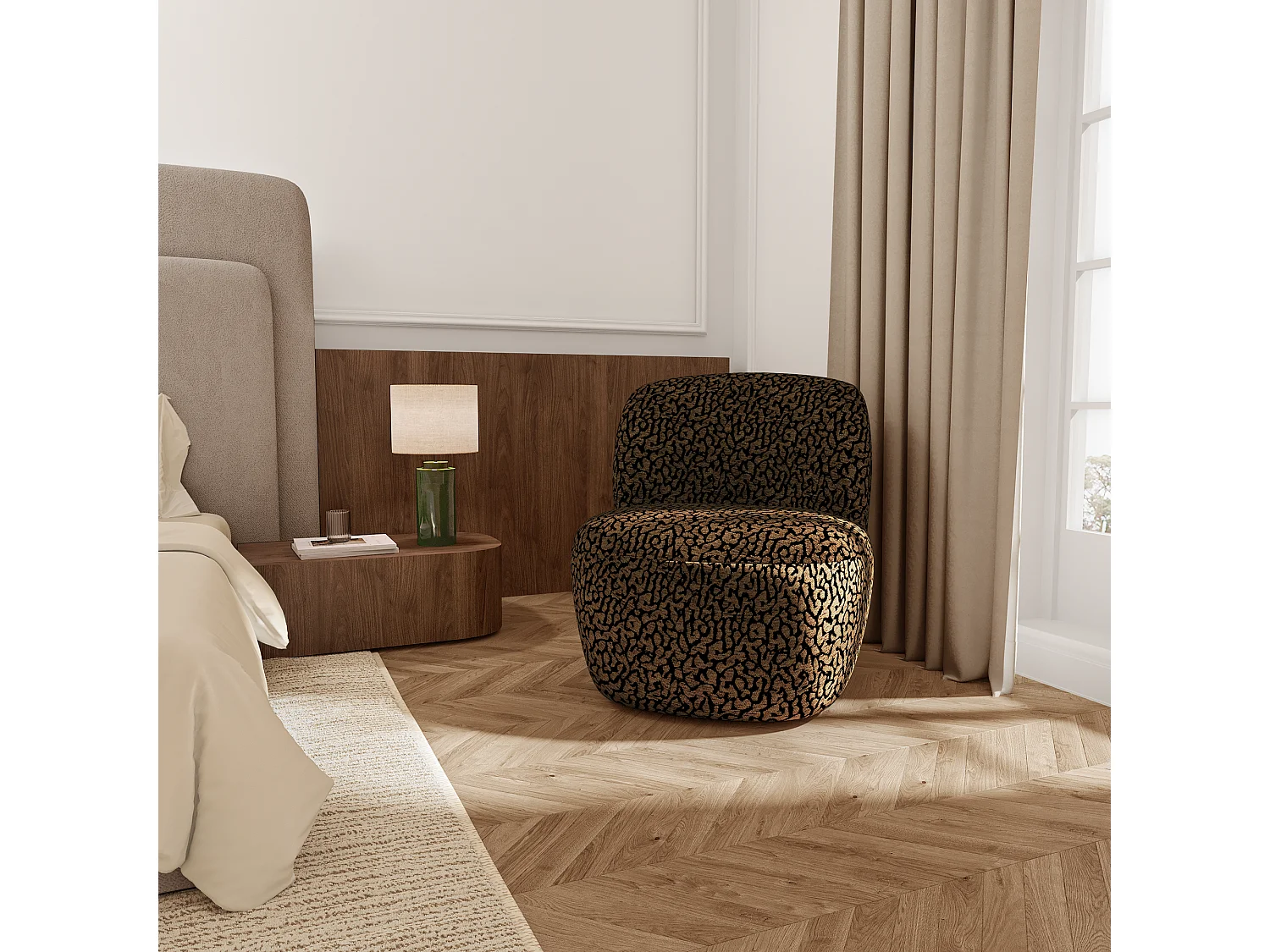 Fauteuil pivotant COMI en Tissu à motif  Brun