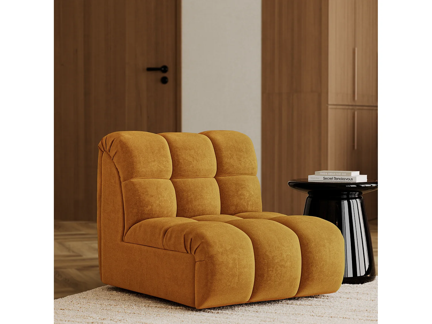 Fauteuil pivotant modulable SEVEN en Velours Moutarde