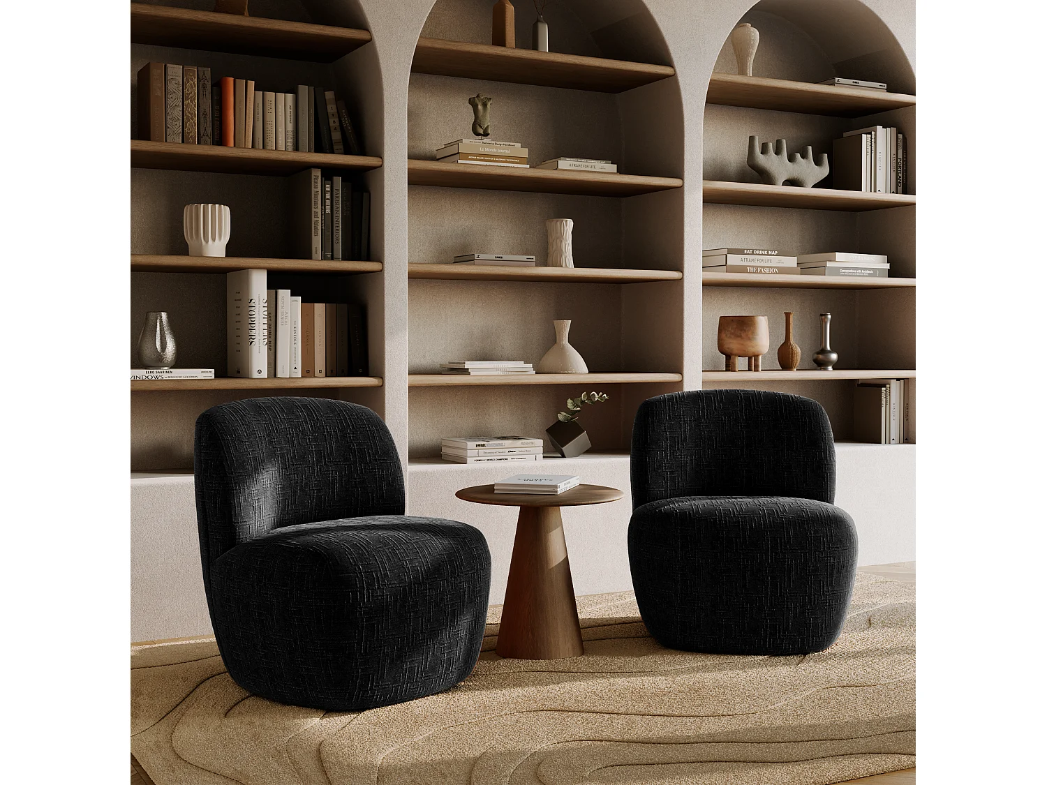 Fauteuil pivotant COMI en Velours tramé Noir