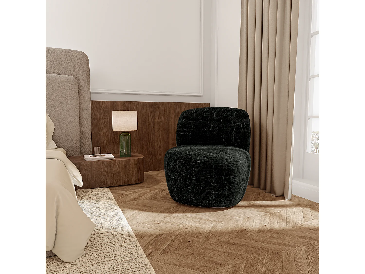 Fauteuil pivotant COMI en Velours tramé Noir