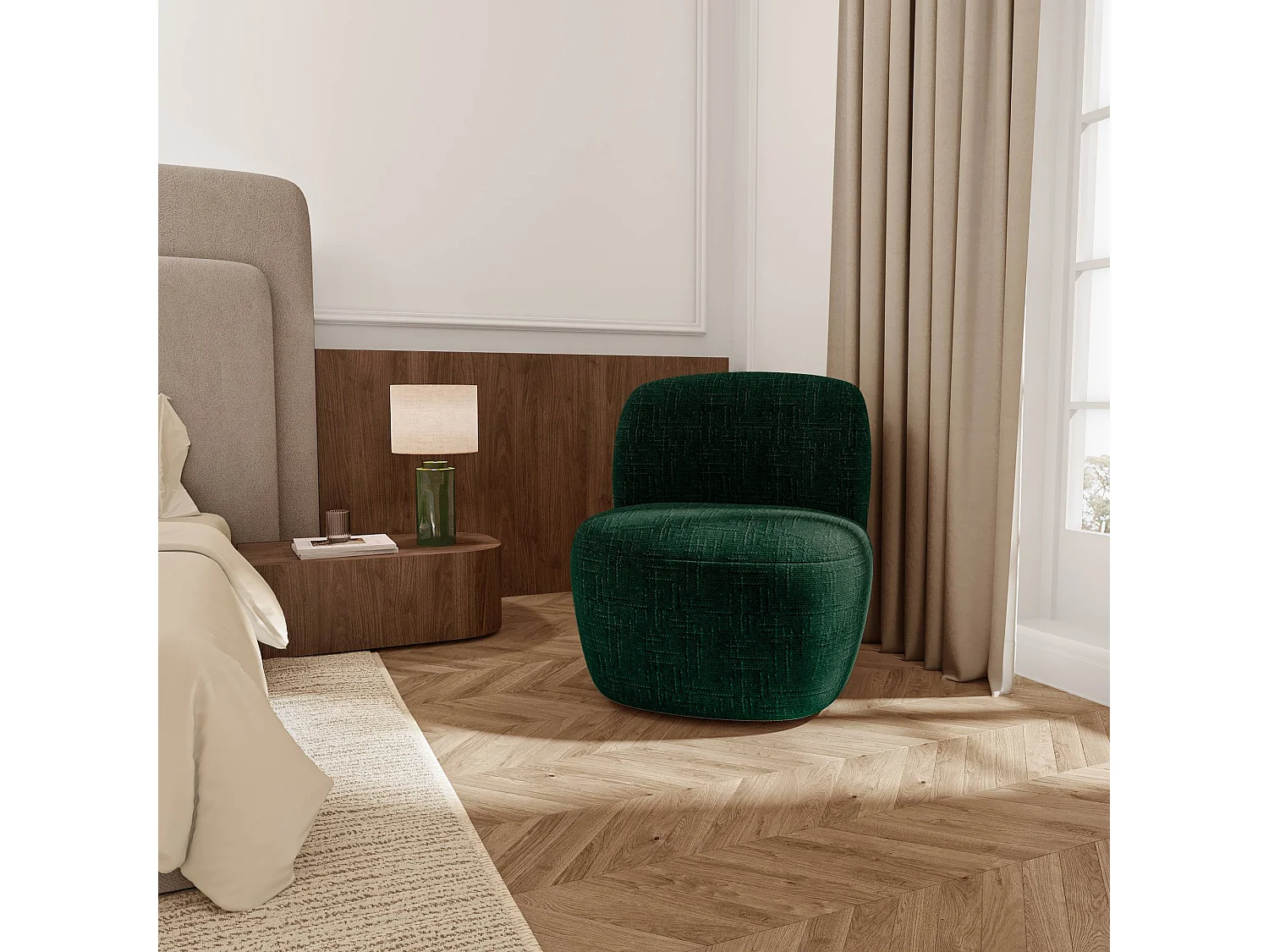 Fauteuil pivotant COMI en Velours tramé Vert émeraude