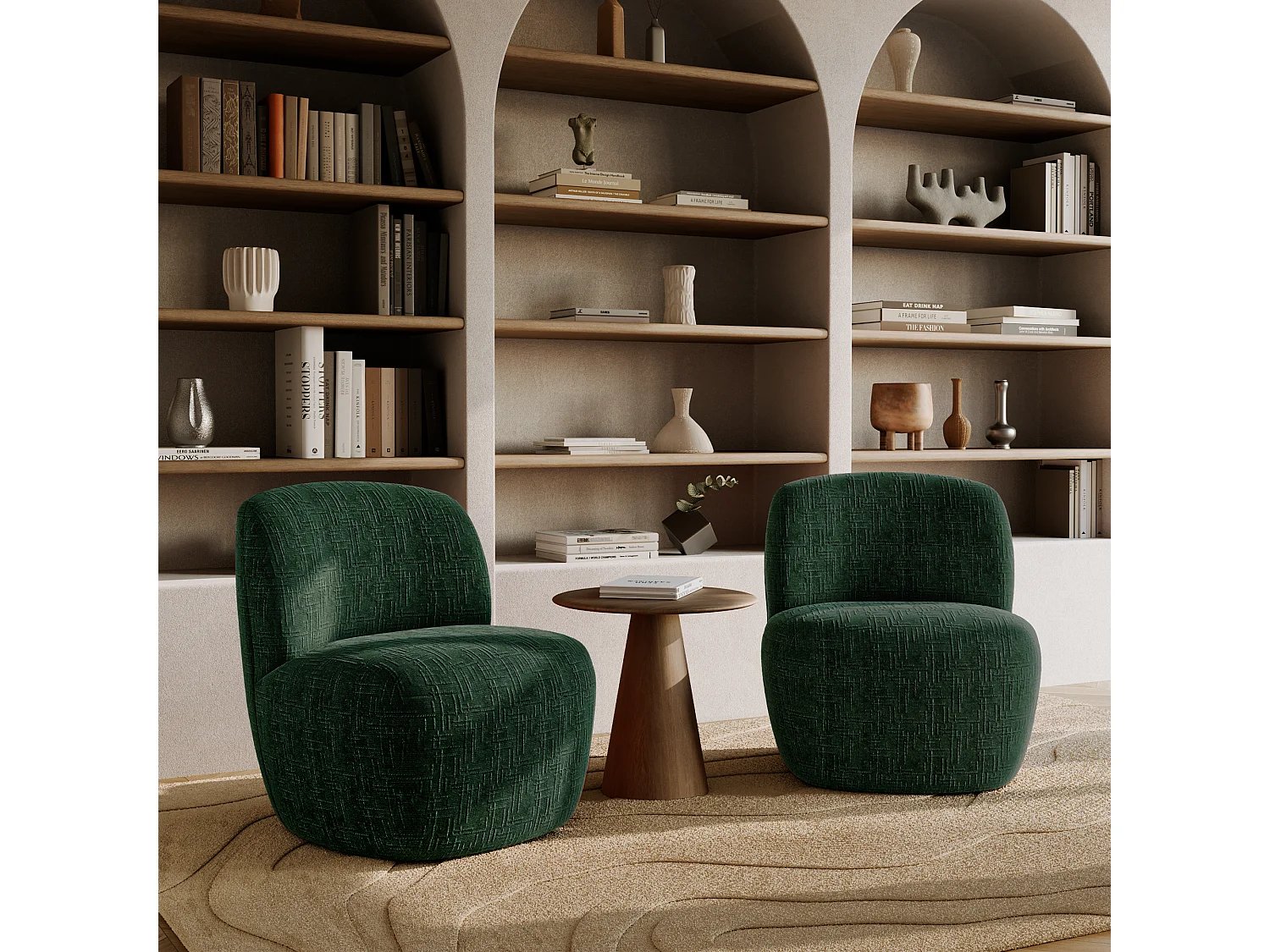 Fauteuil pivotant COMI en Velours tramé Vert émeraude