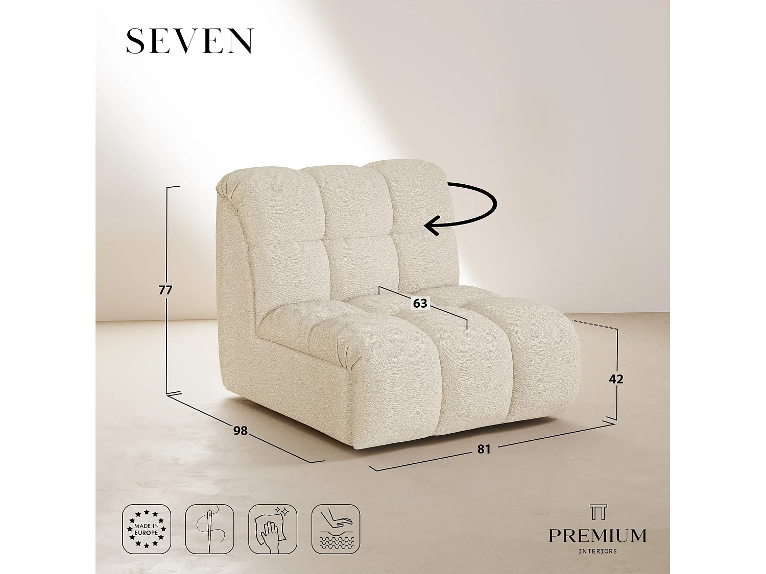 Fauteuil pivotant modulable SEVEN en Tissu bouclette Vert olive