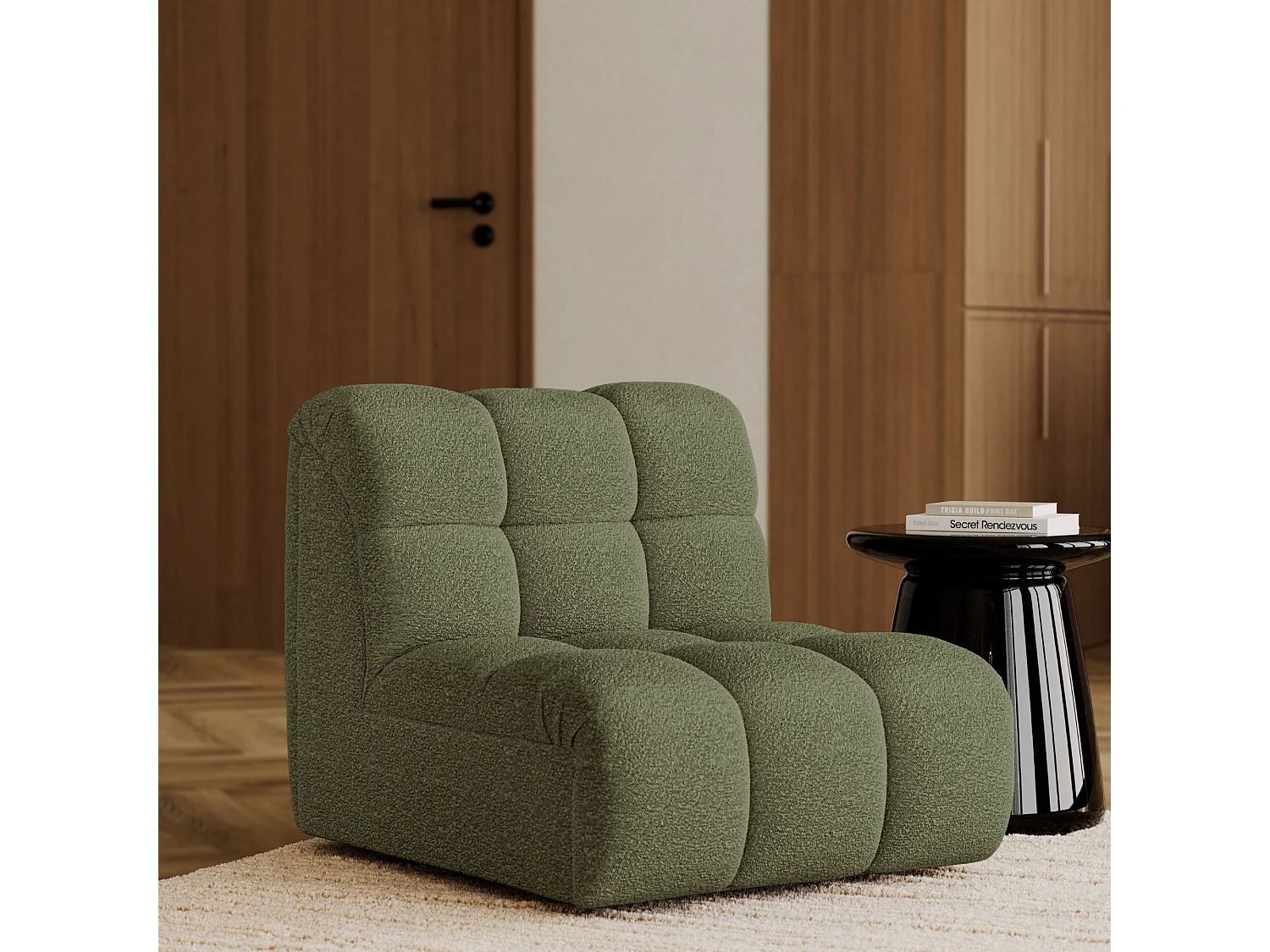 Fauteuil pivotant modulable SEVEN en Tissu bouclette Vert olive