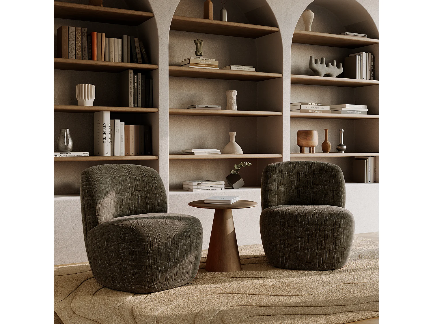 Fauteuil pivotant COMI en Velours tramé Brun expresso