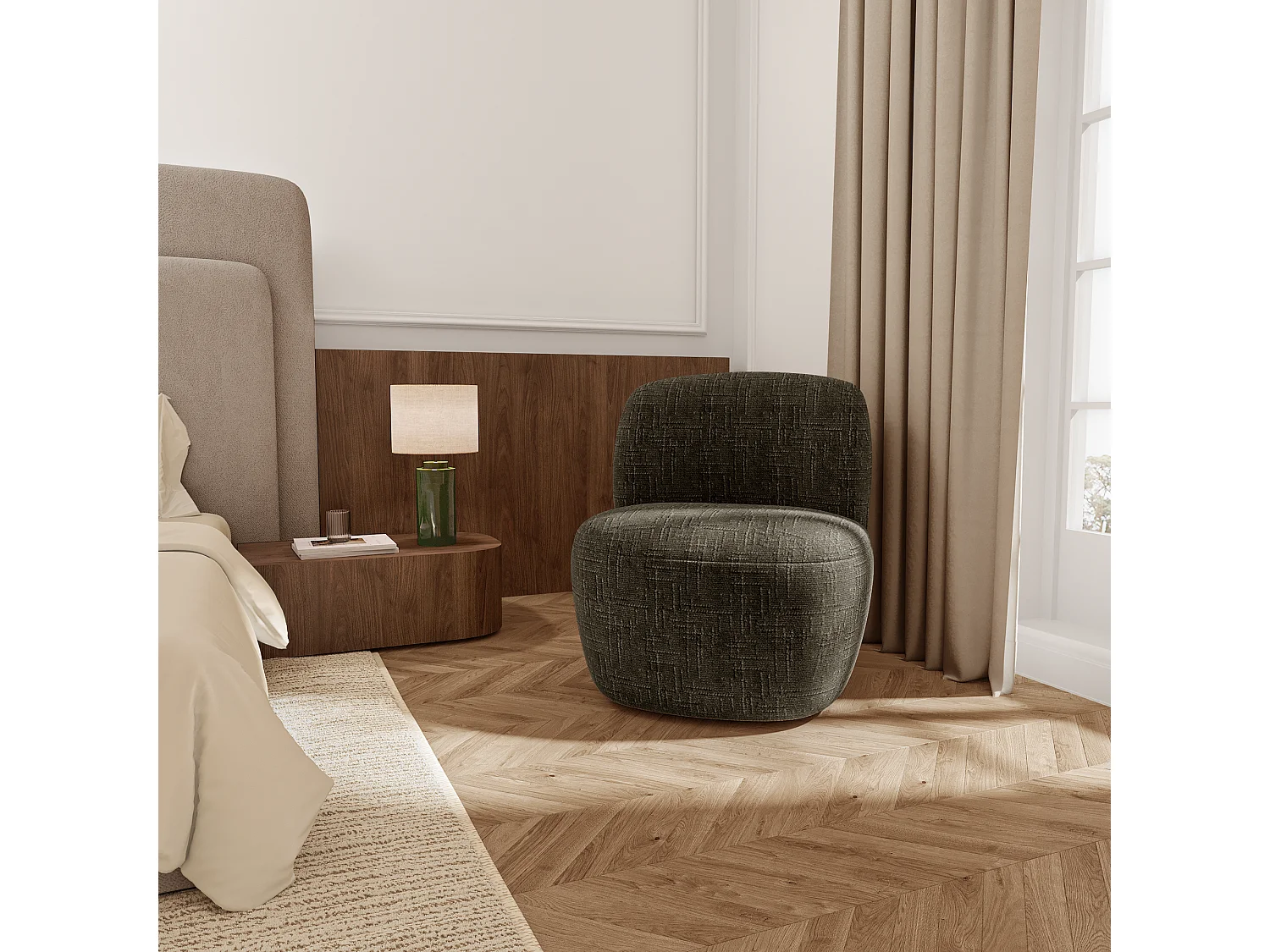 Fauteuil pivotant COMI en Velours tramé Brun expresso